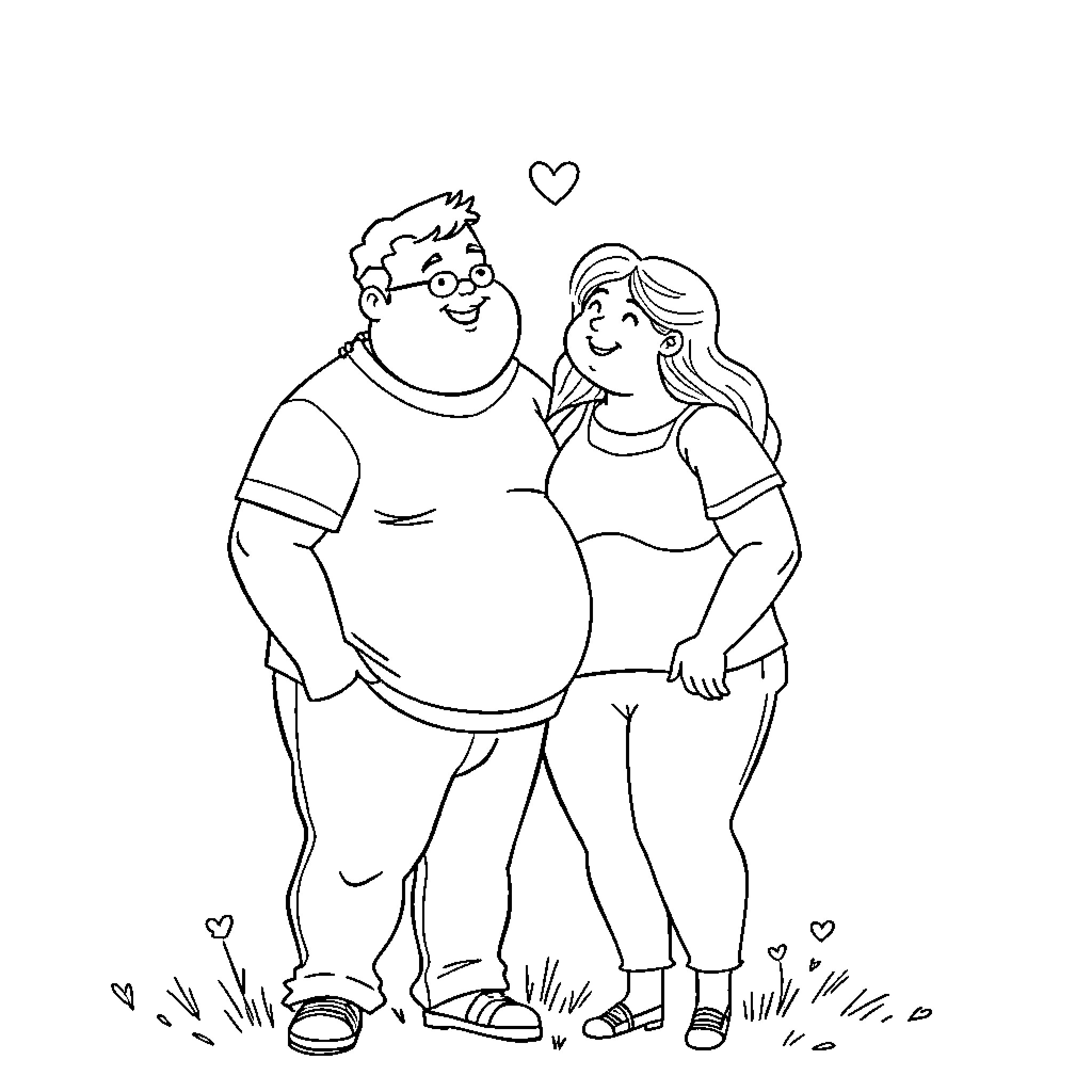 Romance between a happy couple Coloring Page (free black-and-white line drawing printable PDF for all, from beginners to advanced learners, including children, teens, adults, and seniors)