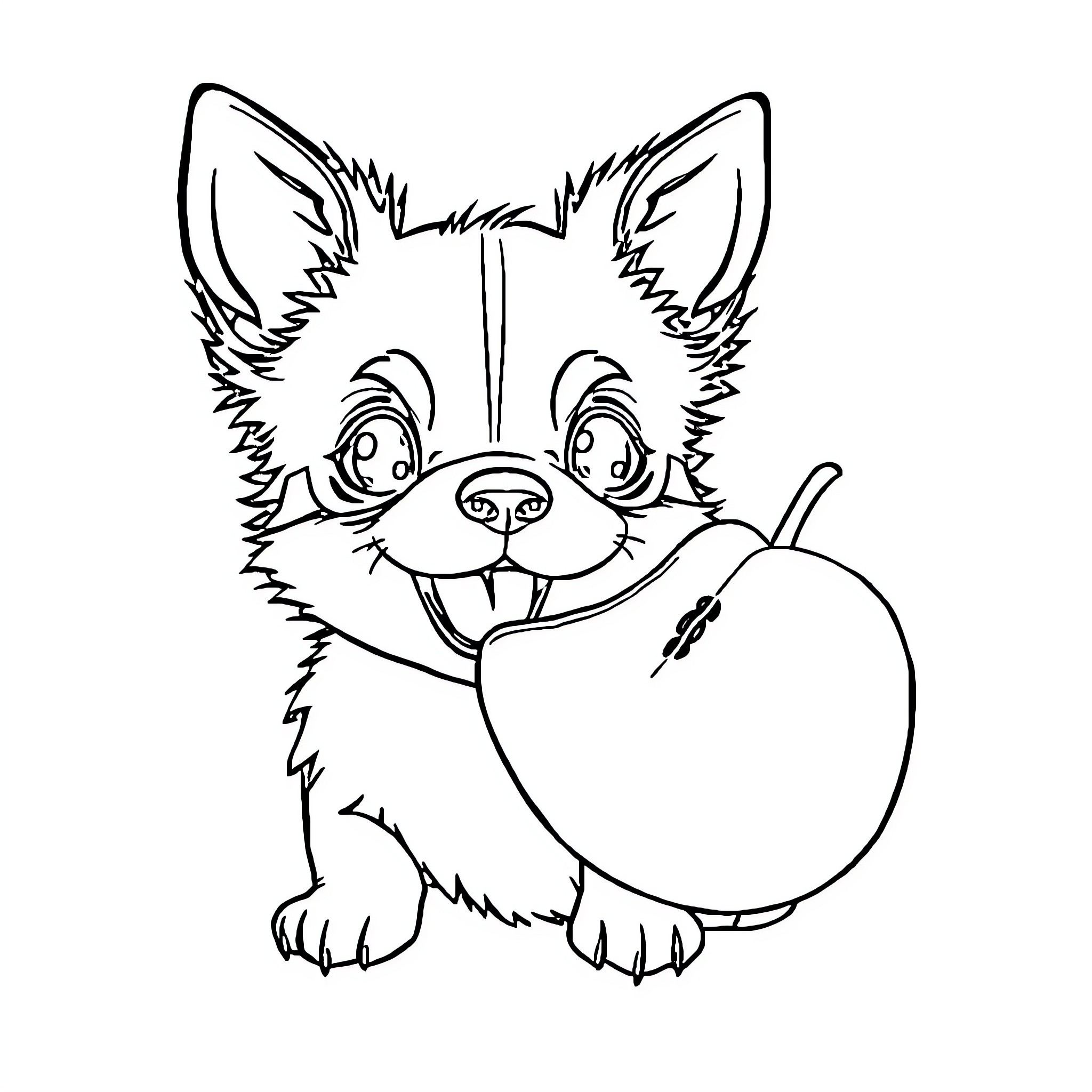 Perrito munching on a juicy apple Coloring Page (free black-and-white line drawing printable PDF for all, from beginners to advanced learners, including children, teens, adults, and seniors)