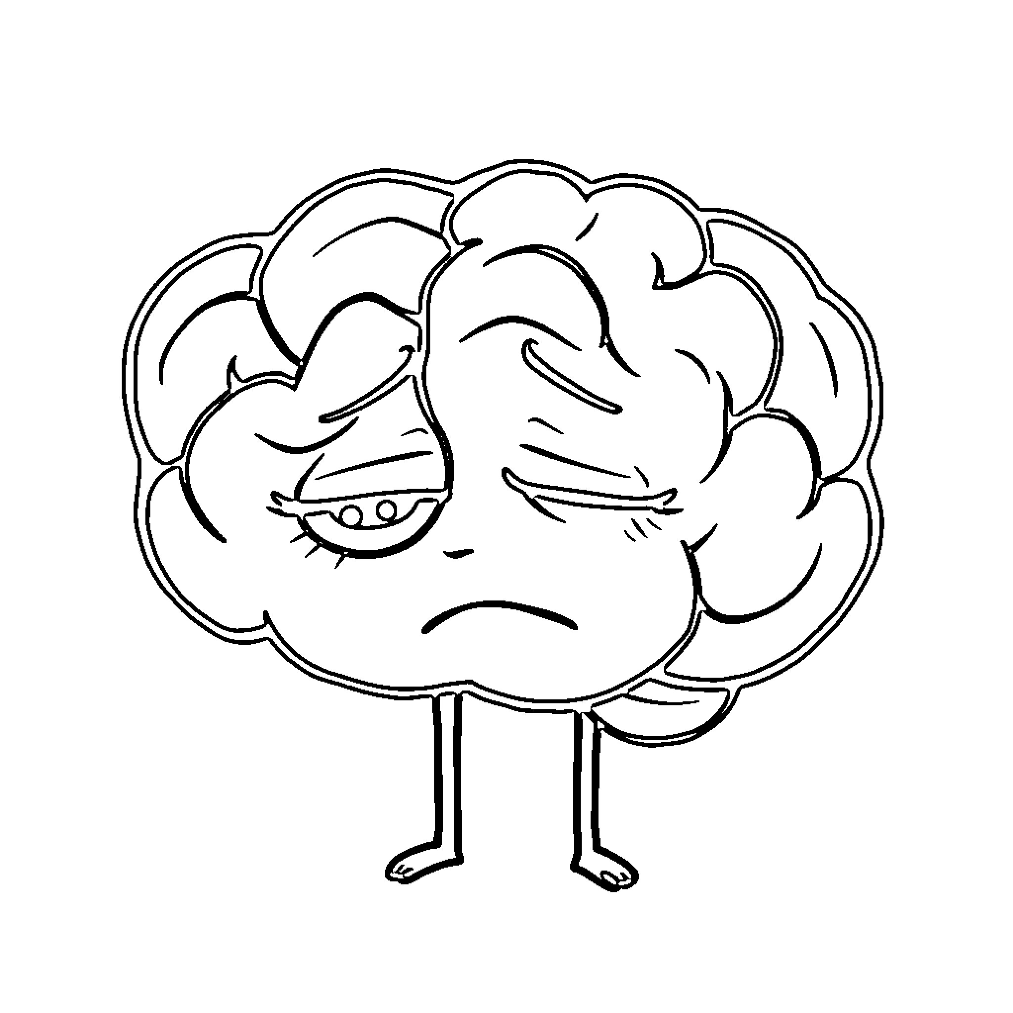 Brain feeling worried and stressed Coloring Page (free black-and-white line drawing printable PDF for all, from beginners to advanced learners, including children, teens, adults, and seniors)