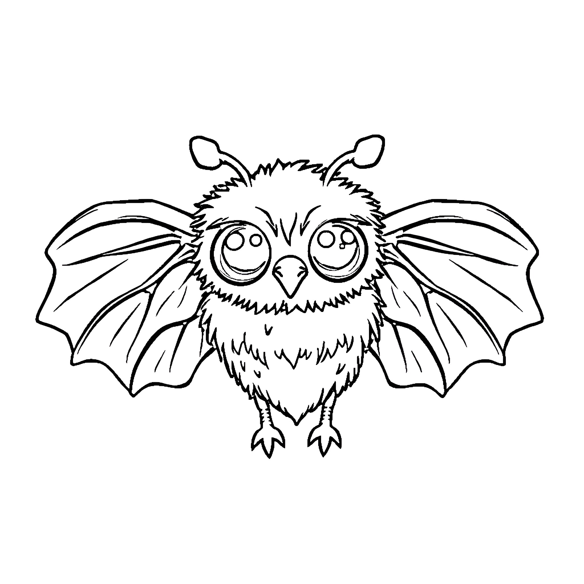 Mothman expressing amusement with outstretched wings Coloring Page (free black-and-white line drawing printable PDF for all, from beginners to advanced learners, including children, teens, adults, and seniors)