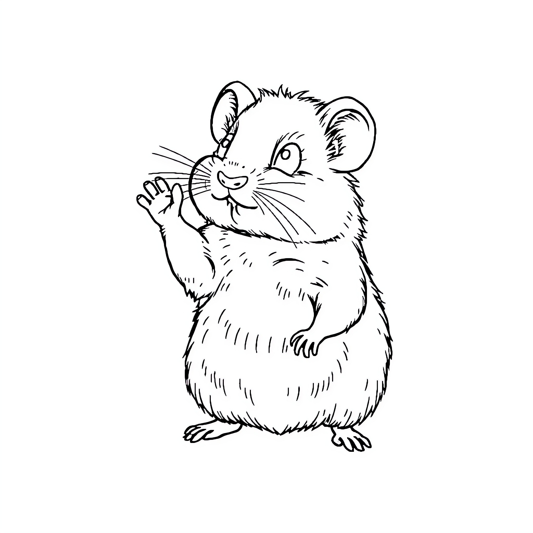 Hamster waving cheerfully Coloring Page (free black-and-white line drawing printable PDF for all, from beginners to advanced learners, including children, teens, adults, and seniors)