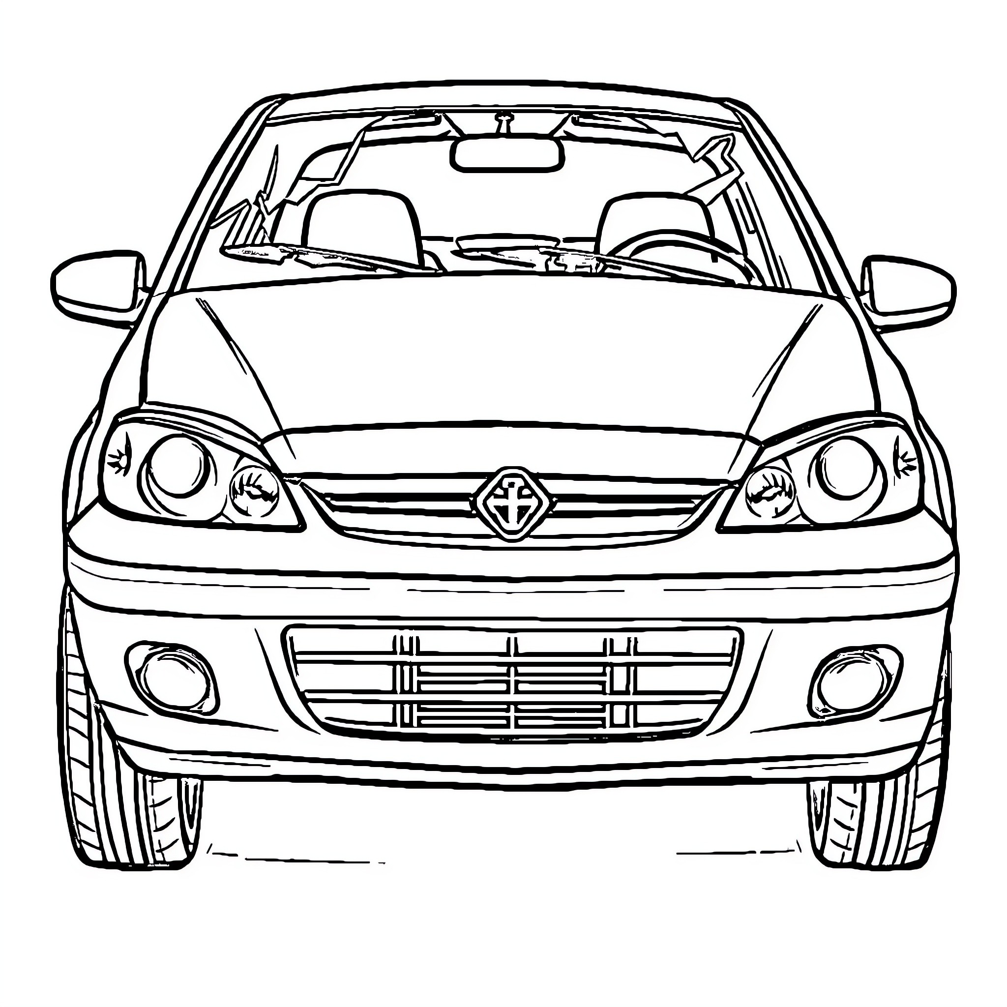 Car with distinctive front design and interior Coloring Page (free black-and-white line drawing printable PDF for all, from beginners to advanced learners, including children, teens, adults, and seniors)