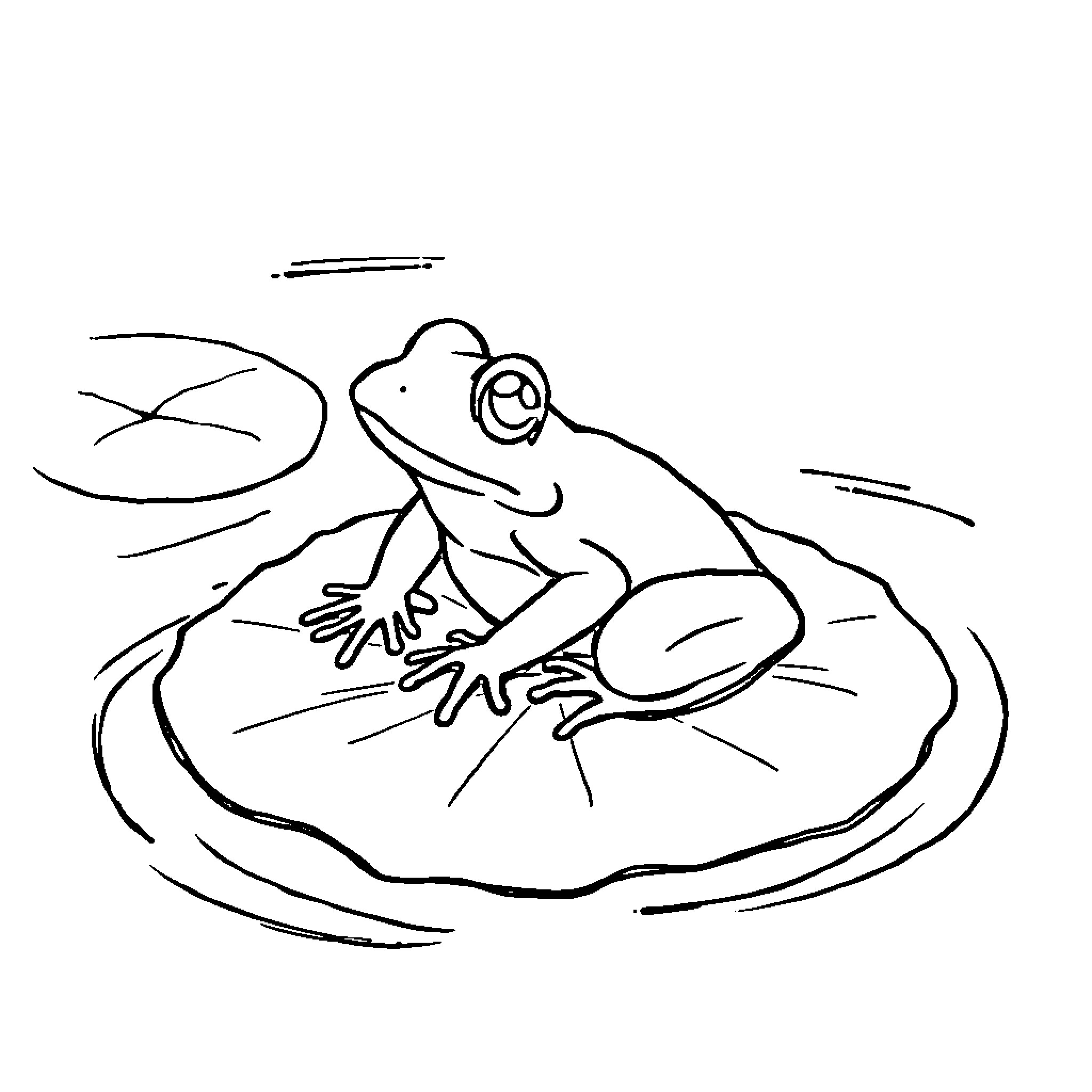 Frog sitting on a lily pad Coloring Page (free black-and-white line drawing printable PDF for all, from beginners to advanced learners, including children, teens, adults, and seniors)