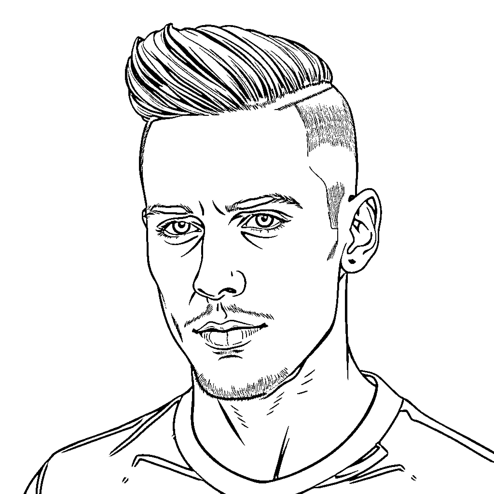 Sassoon Haircut of a Serious-Looking Man Coloring Page (free black-and-white line drawing printable PDF for all, from beginners to advanced learners, including children, teens, adults, and seniors)