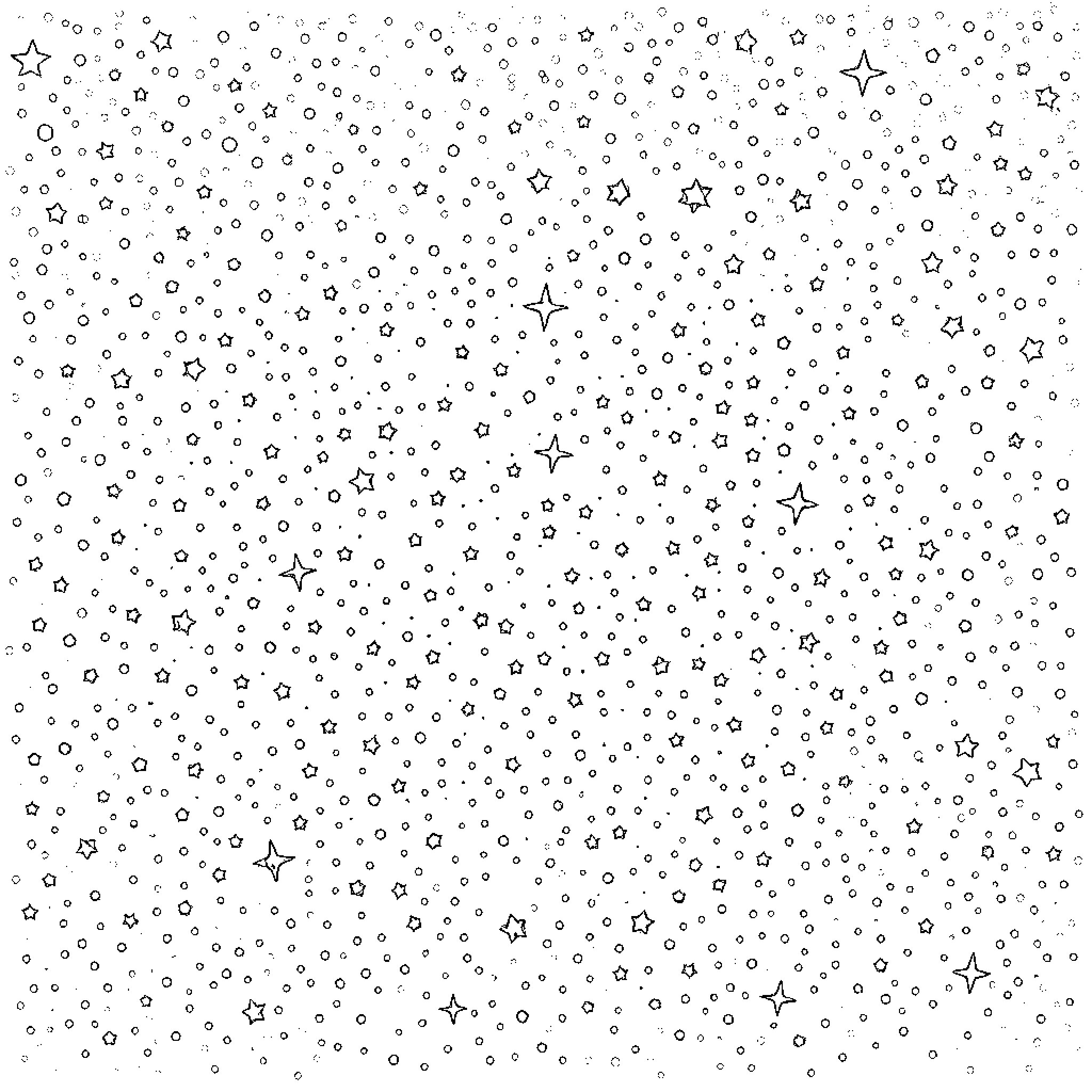 Star-filled night sky with scattered celestial bodies Coloring Page (free black-and-white line drawing printable PDF for all, from beginners to advanced learners, including children, teens, adults, and seniors)