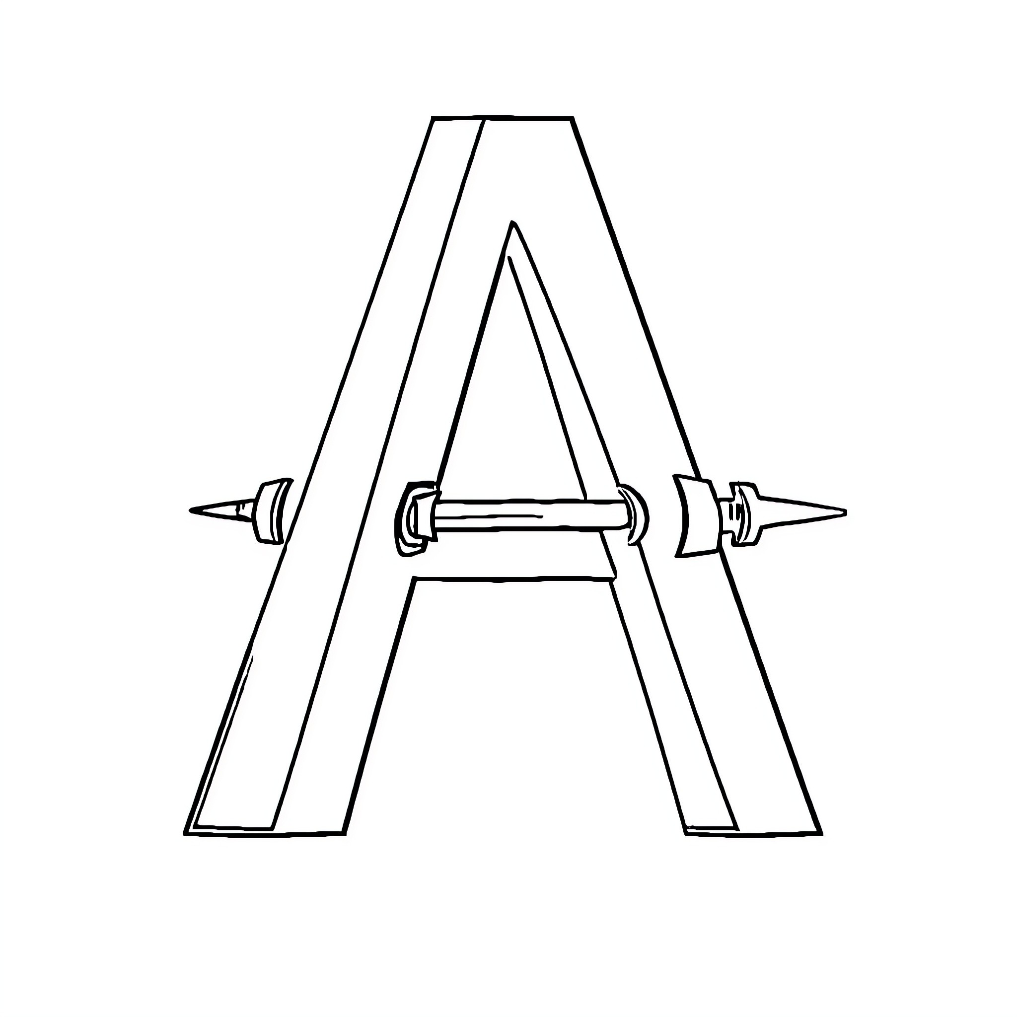 Letter A formed by drawing tools Coloring Page (free black-and-white line drawing printable PDF for all, from beginners to advanced learners, including children, teens, adults, and seniors)