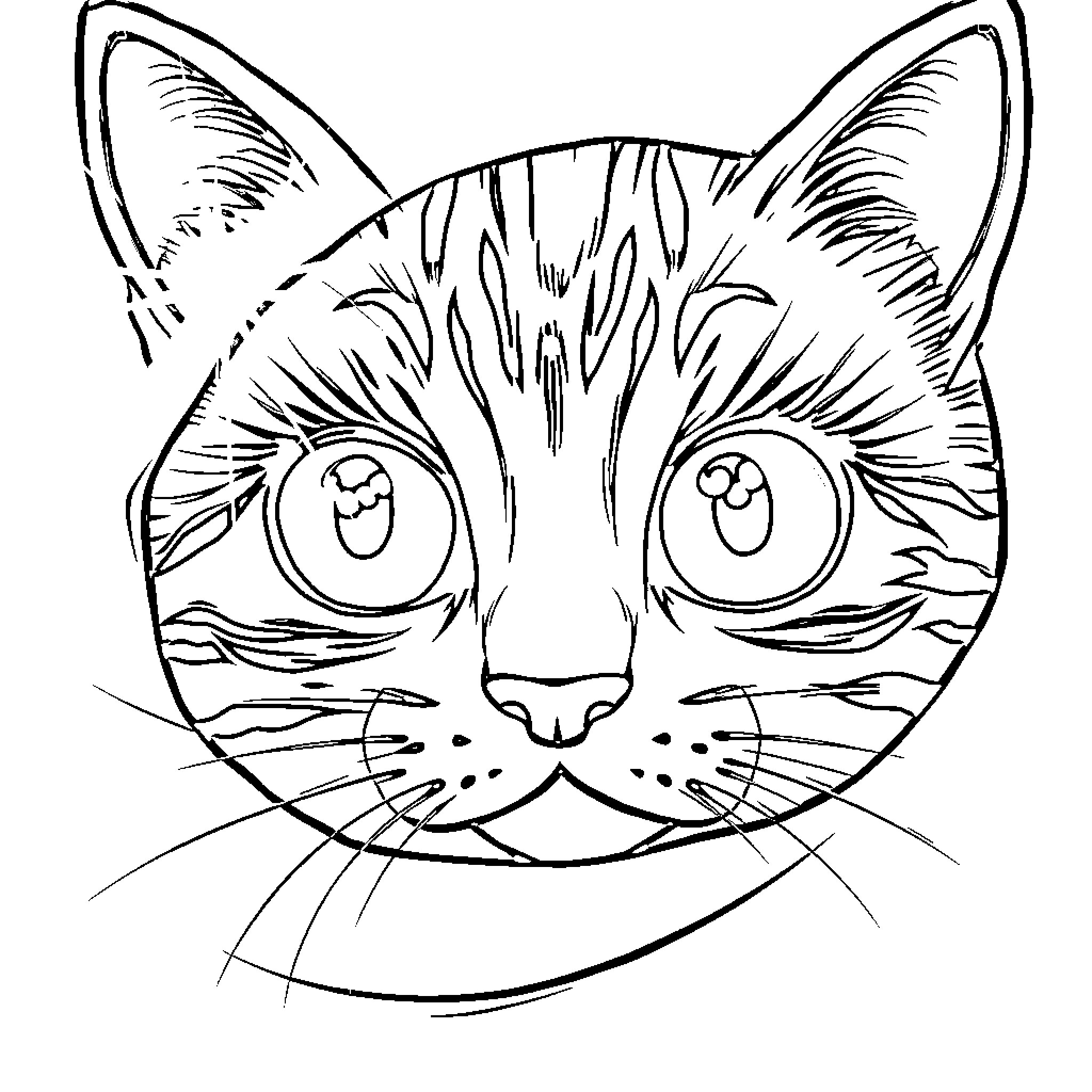 Eye-Catching Feline Expression Coloring Page (free black-and-white line drawing printable PDF for all, from beginners to advanced learners, including children, teens, adults, and seniors)