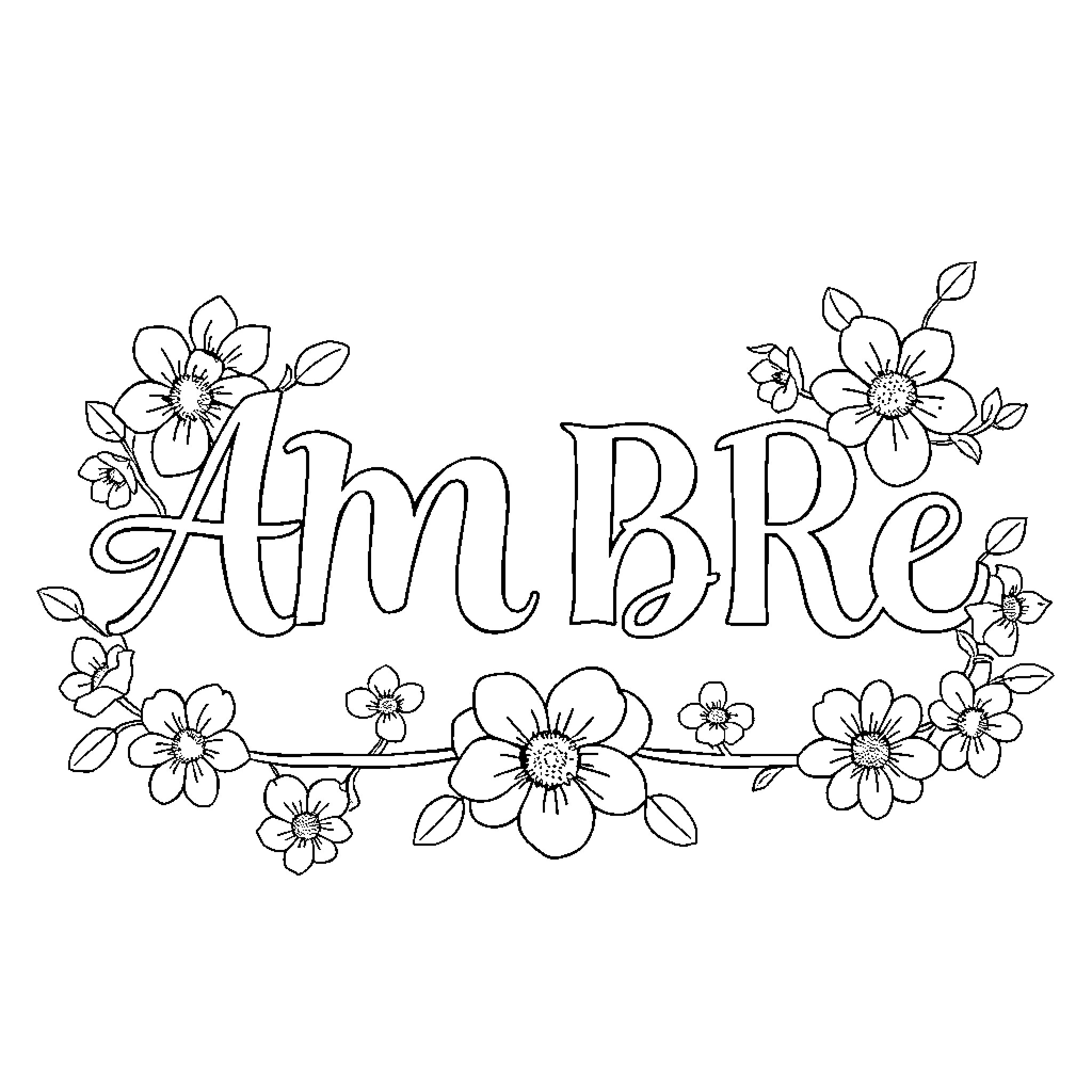 Ambre's Floral Design Coloring Page (free black-and-white line drawing printable PDF for all, from beginners to advanced learners, including children, teens, adults, and seniors)