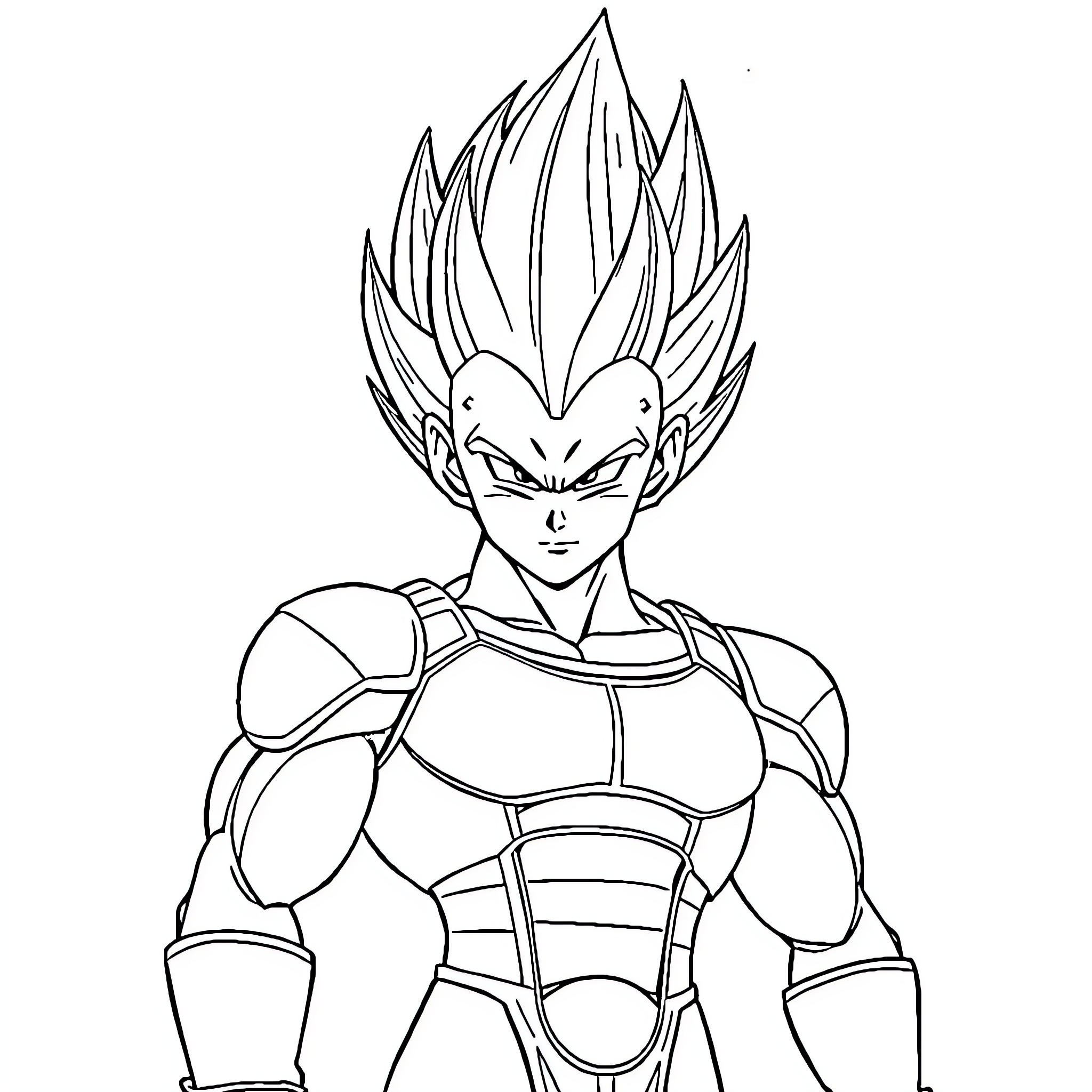 Vegeta in fierce battle pose Coloring Page (free black-and-white line drawing printable PDF for all, from beginners to advanced learners, including children, teens, adults, and seniors)