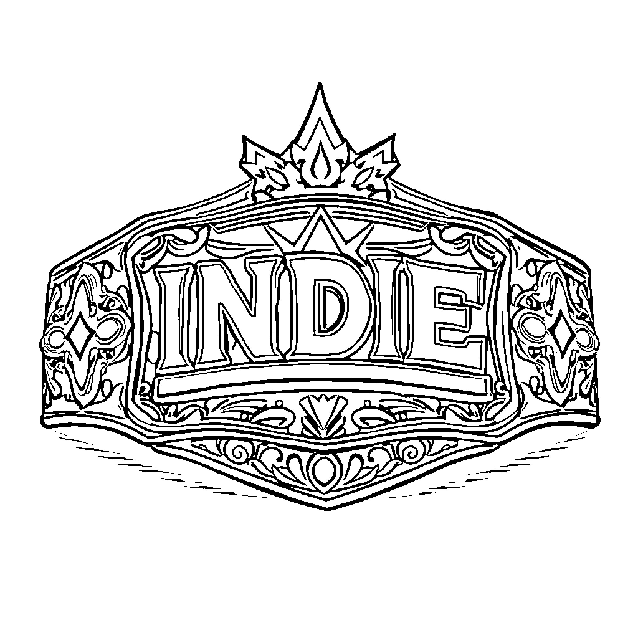 Wrestling Belt with Ornate Design Coloring Page (free black-and-white line drawing printable PDF for all, from beginners to advanced learners, including children, teens, adults, and seniors)