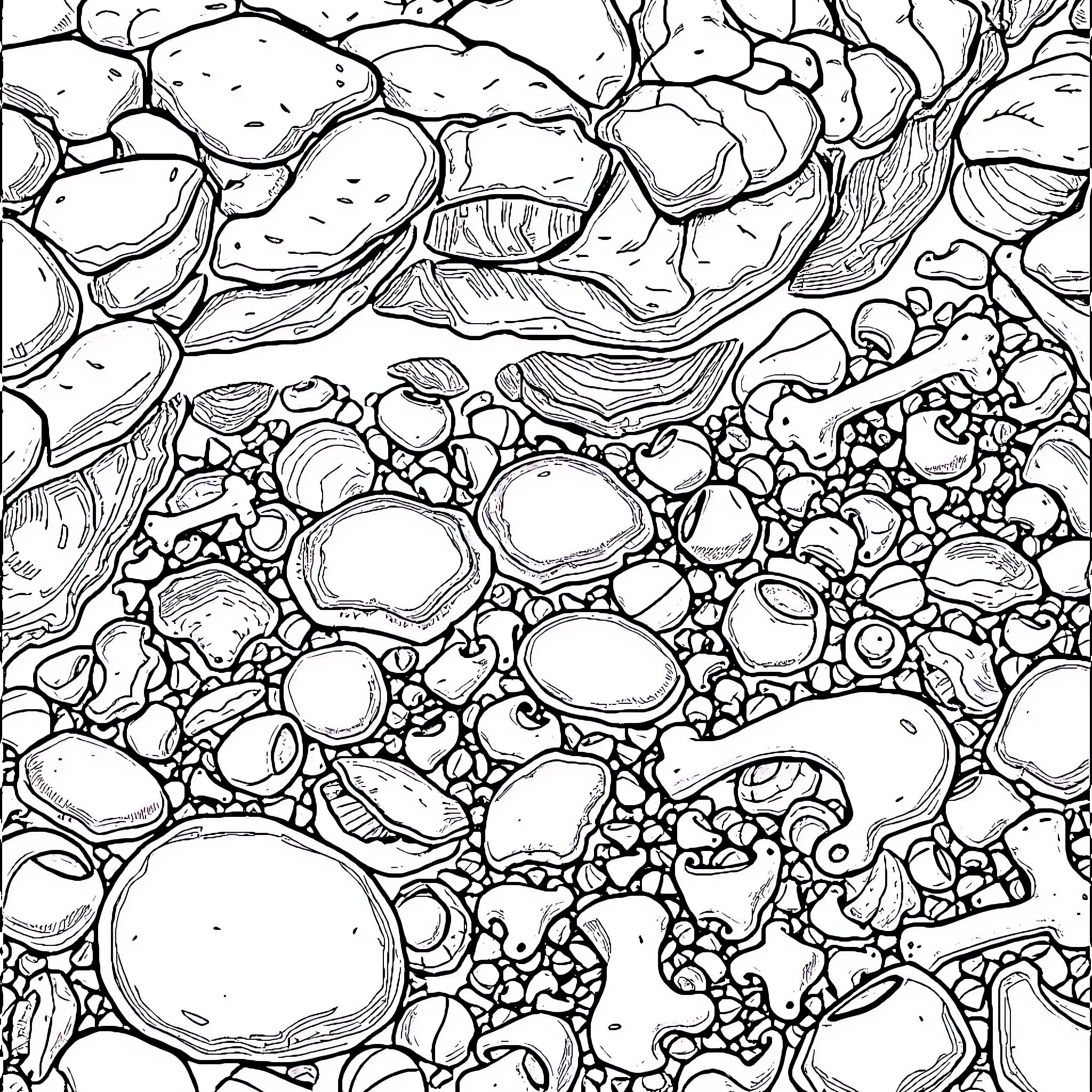 Midden of Intricate Patterns and Textures Coloring Page (free black-and-white line drawing printable PDF for all, from beginners to advanced learners, including children, teens, adults, and seniors)