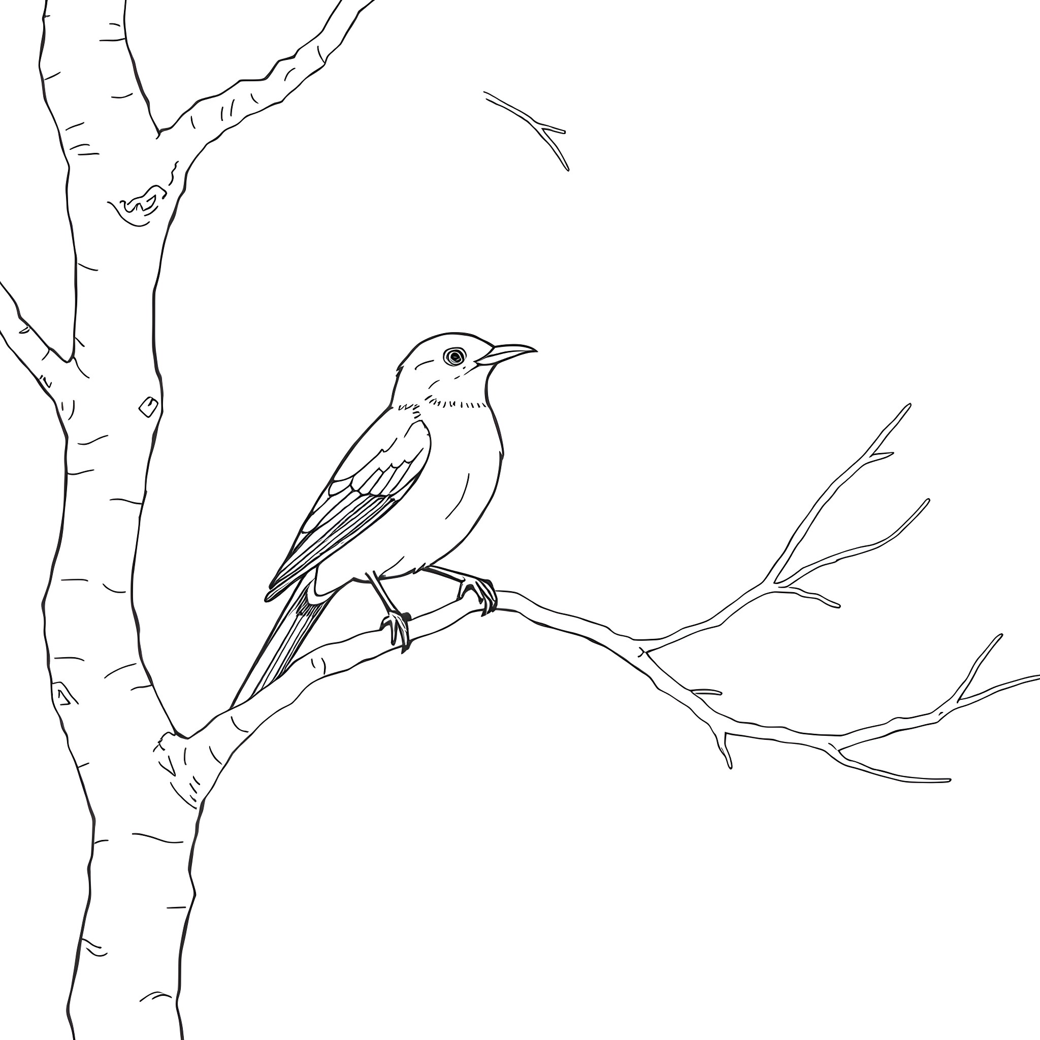 Honey Creeper perched on tree branch Coloring Page (free black-and-white line drawing printable PDF for all, from beginners to advanced learners, including children, teens, adults, and seniors)