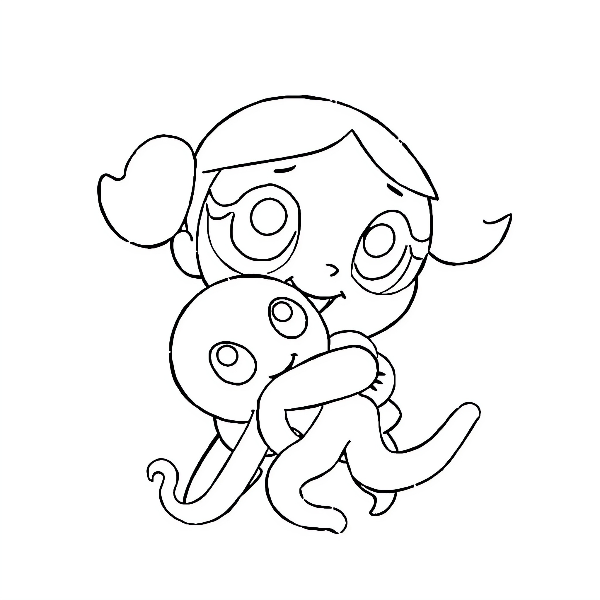 Bubbles with a cheerful expression and playful pose Coloring Page (free black-and-white line drawing printable PDF for all, from beginners to advanced learners, including children, teens, adults, and seniors)