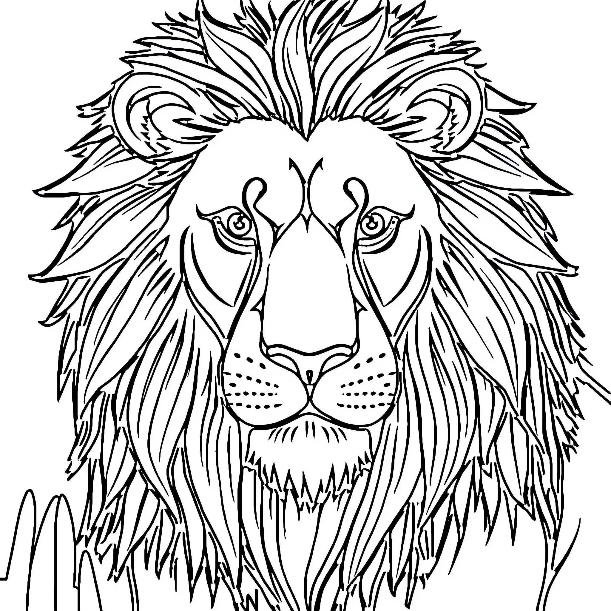 Lion with Fierce Expression Coloring Page (free black-and-white line drawing printable PDF for all, from beginners to advanced learners, including children, teens, adults, and seniors)