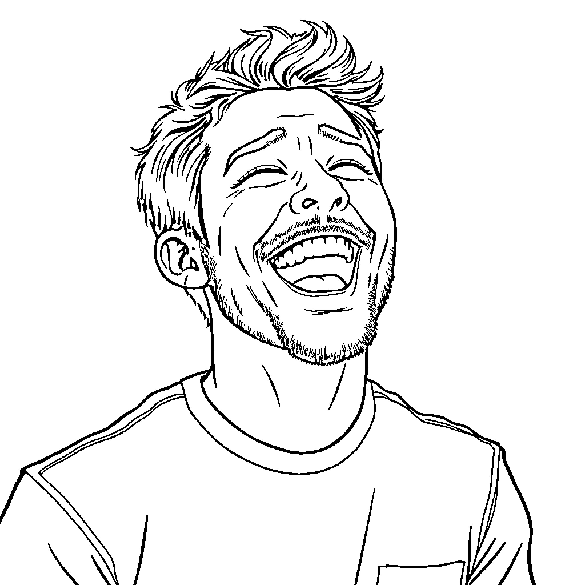 Jason's joyful expression and carefree attire Coloring Page (free black-and-white line drawing printable PDF for all, from beginners to advanced learners, including children, teens, adults, and seniors)