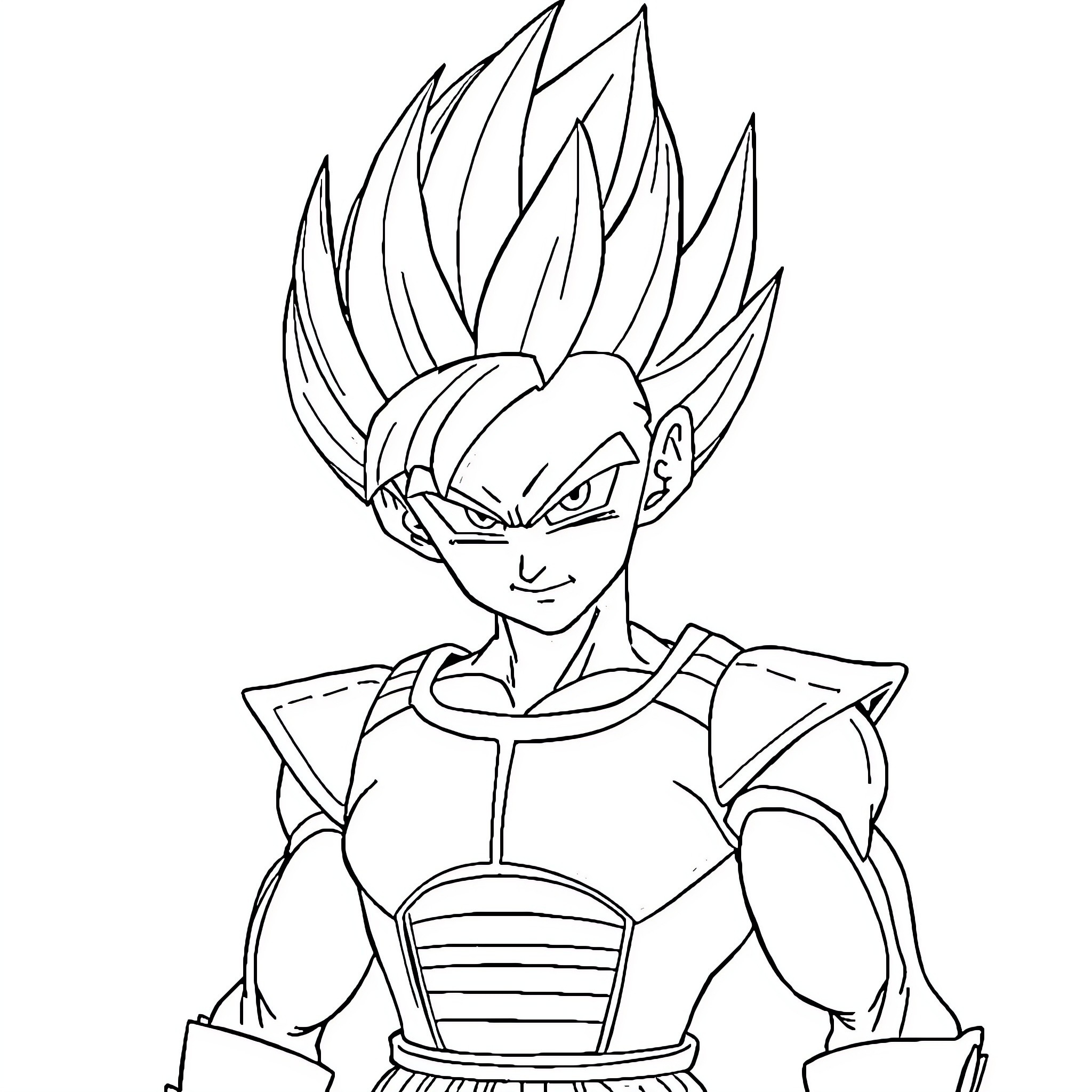 Vegeta in fierce warrior pose Coloring Page (free black-and-white line drawing printable PDF for all, from beginners to advanced learners, including children, teens, adults, and seniors)