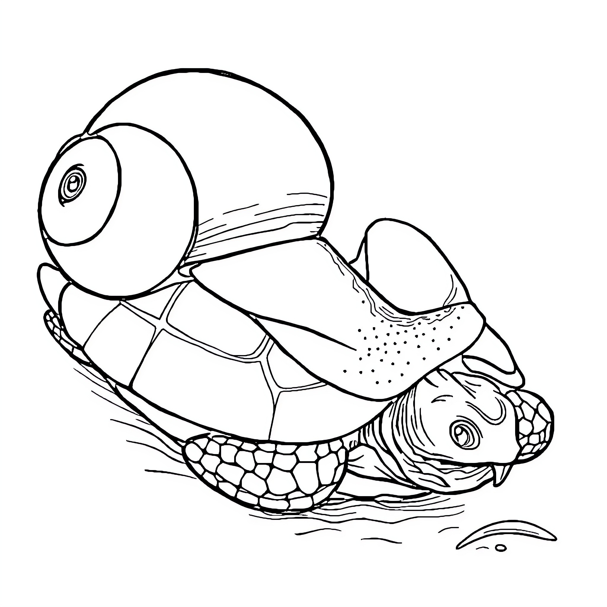 Escargot swimming peacefully underwater Coloring Page (free black-and-white line drawing printable PDF for all, from beginners to advanced learners, including children, teens, adults, and seniors)