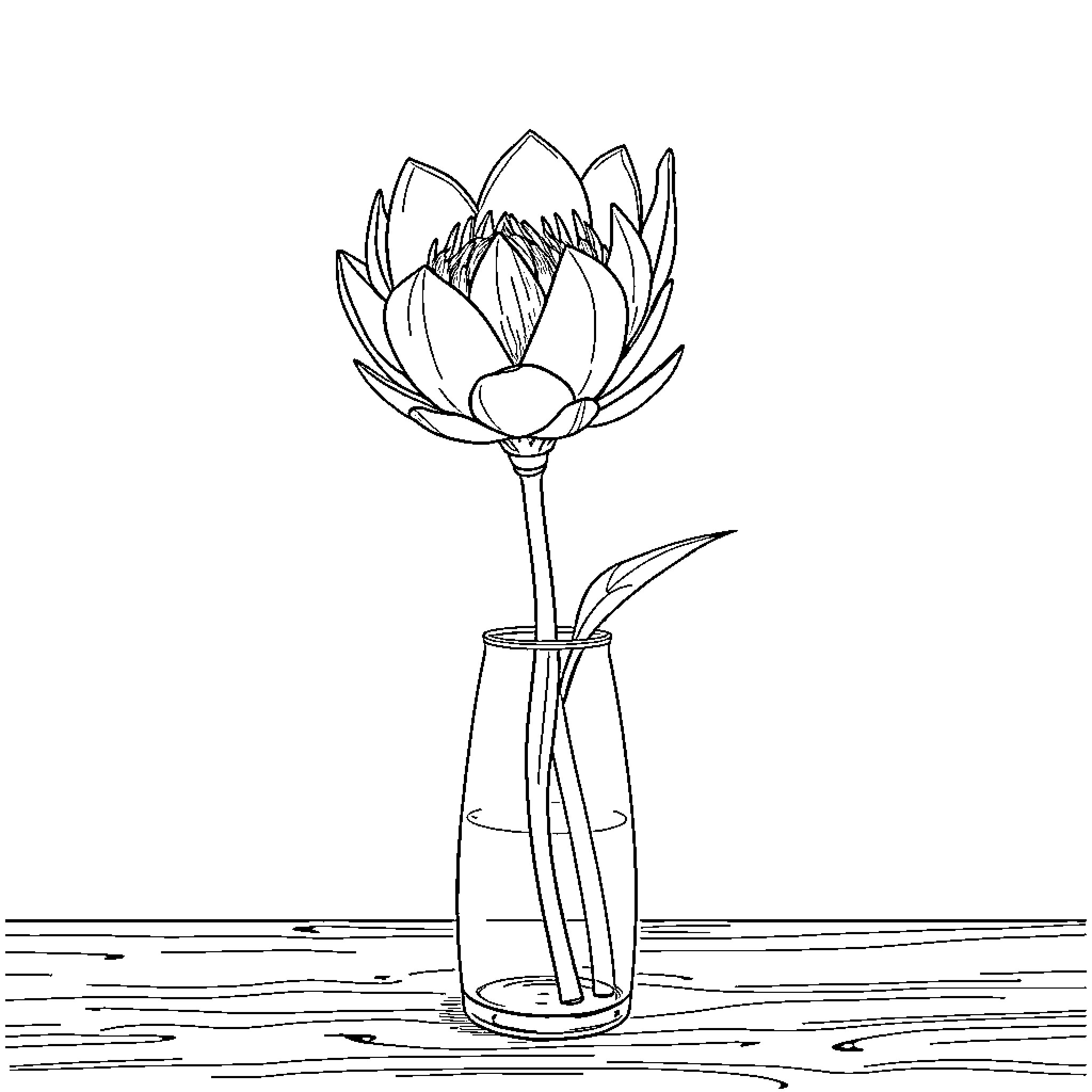 Protea flower in a vase Coloring Page (free black-and-white line drawing printable PDF for all, from beginners to advanced learners, including children, teens, adults, and seniors)