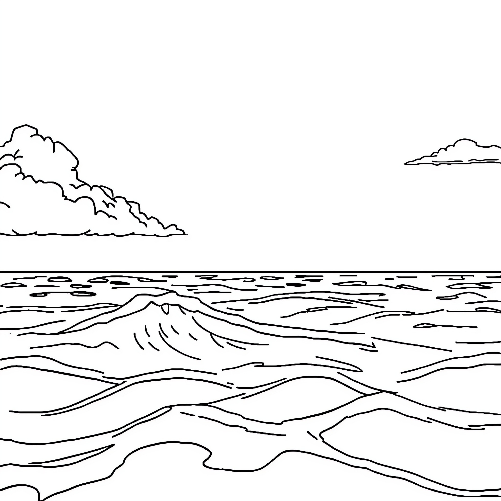 Bleu Landscape of Serene Mountain Scenery Coloring Page (free black-and-white line drawing printable PDF for all, from beginners to advanced learners, including children, teens, adults, and seniors)