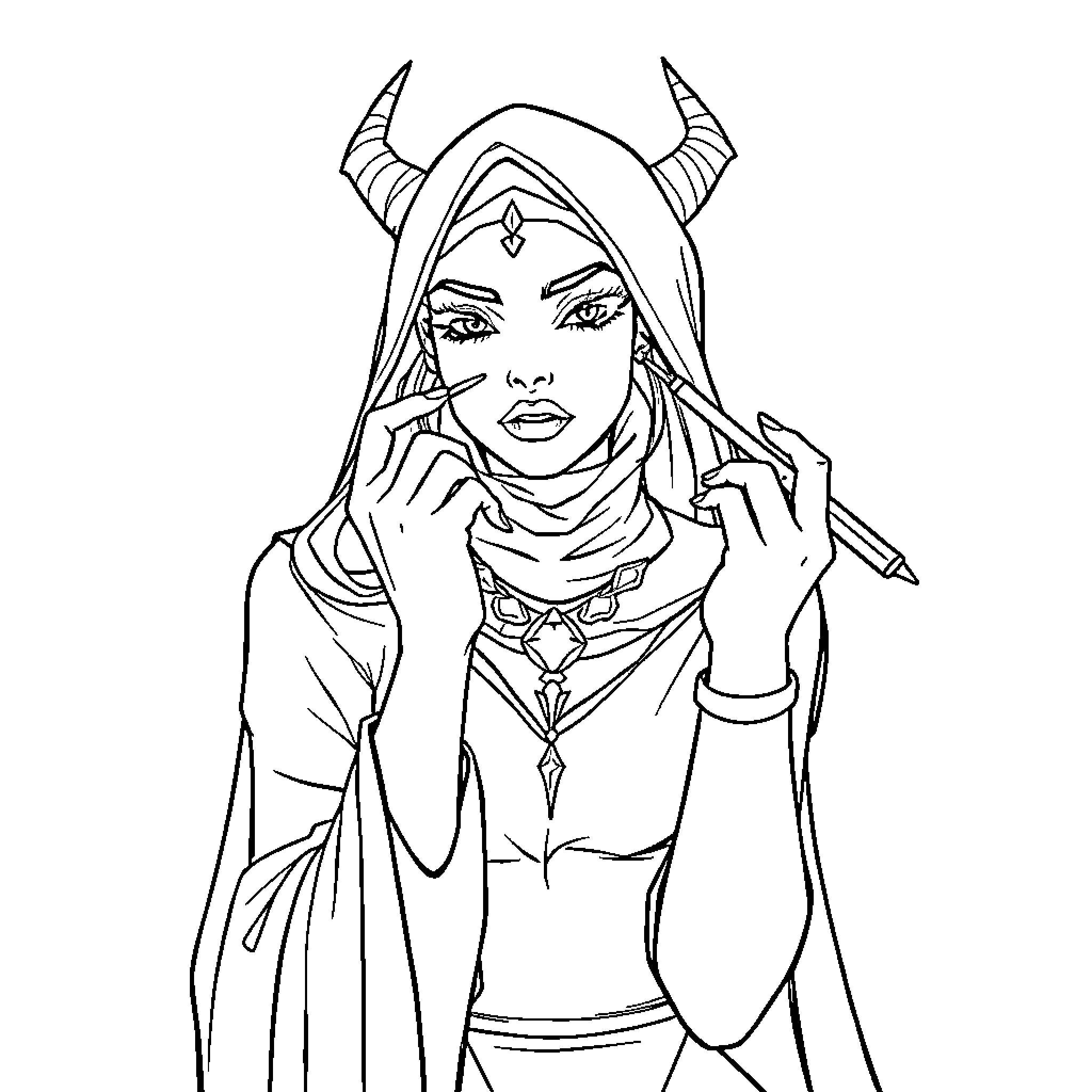 Rumi, the mystical figure in contemplative pose Coloring Page (free black-and-white line drawing printable PDF for all, from beginners to advanced learners, including children, teens, adults, and seniors)