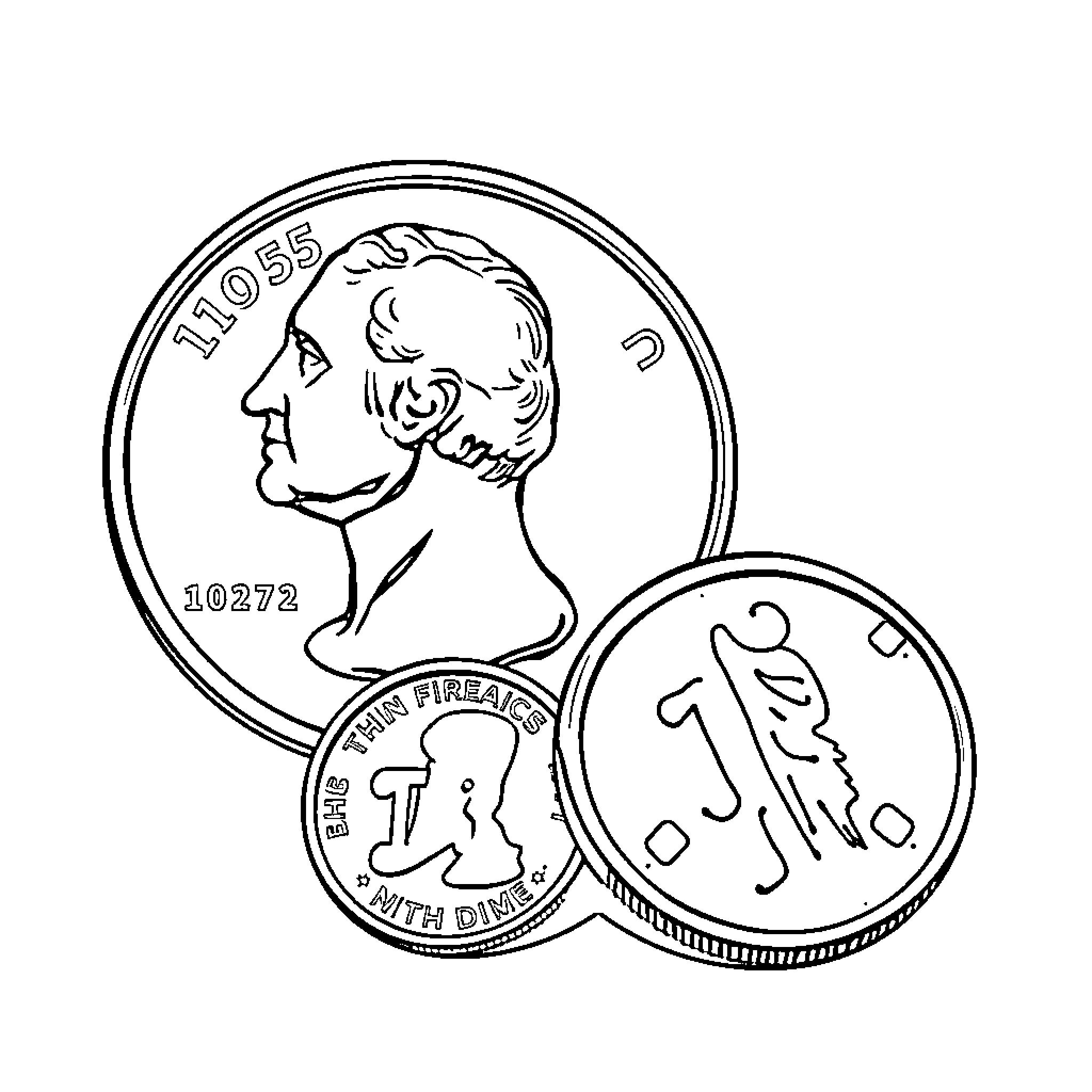 Coin profile image and coin design Coloring Page (free black-and-white line drawing printable PDF for all, from beginners to advanced learners, including children, teens, adults, and seniors)