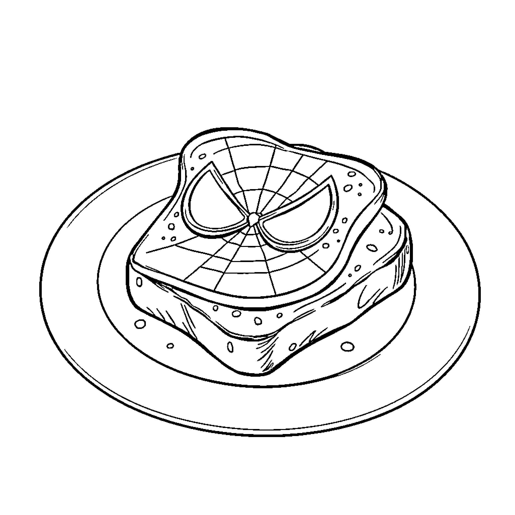 Spiderman themed waffle or pancake dish Coloring Page (free black-and-white line drawing printable PDF for all, from beginners to advanced learners, including children, teens, adults, and seniors)