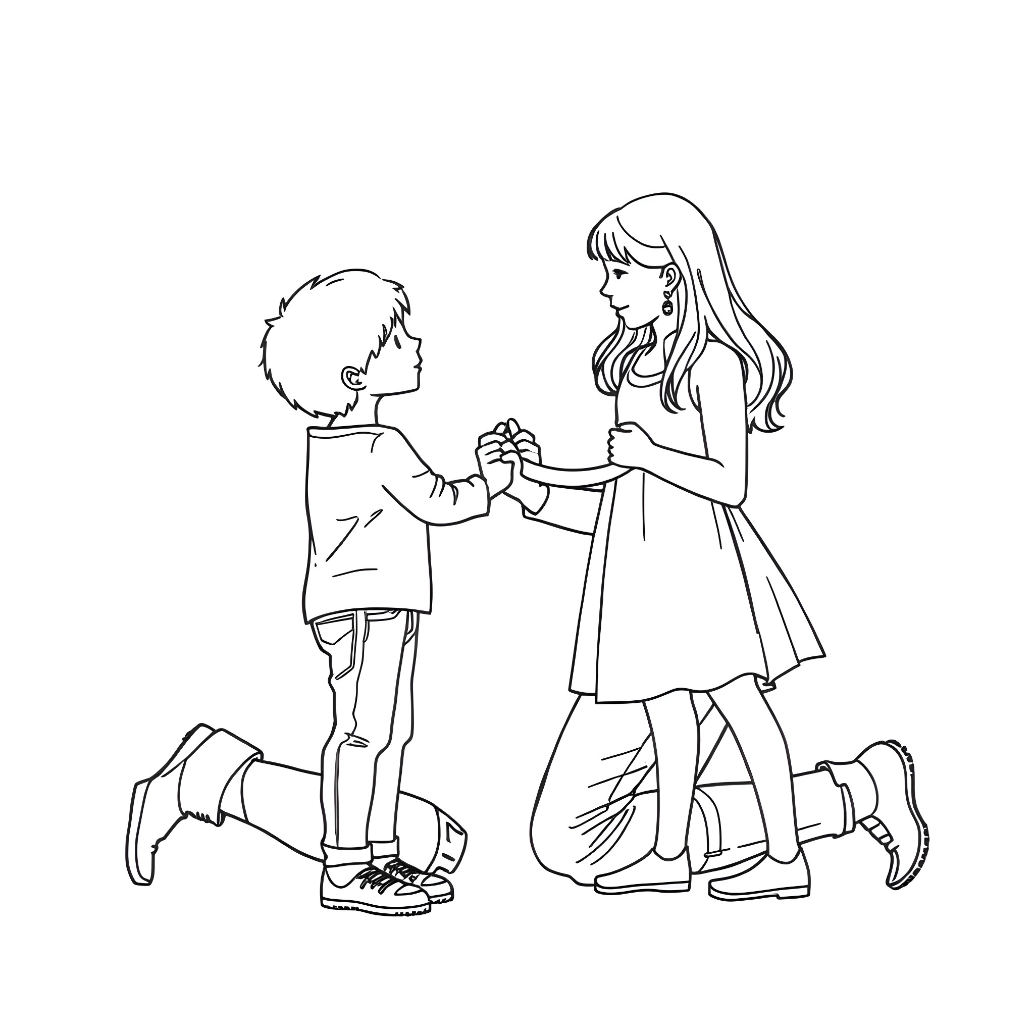 Dad and child playing with each other happily Coloring Page (free black-and-white line drawing printable PDF for all, from beginners to advanced learners, including children, teens, adults, and seniors)