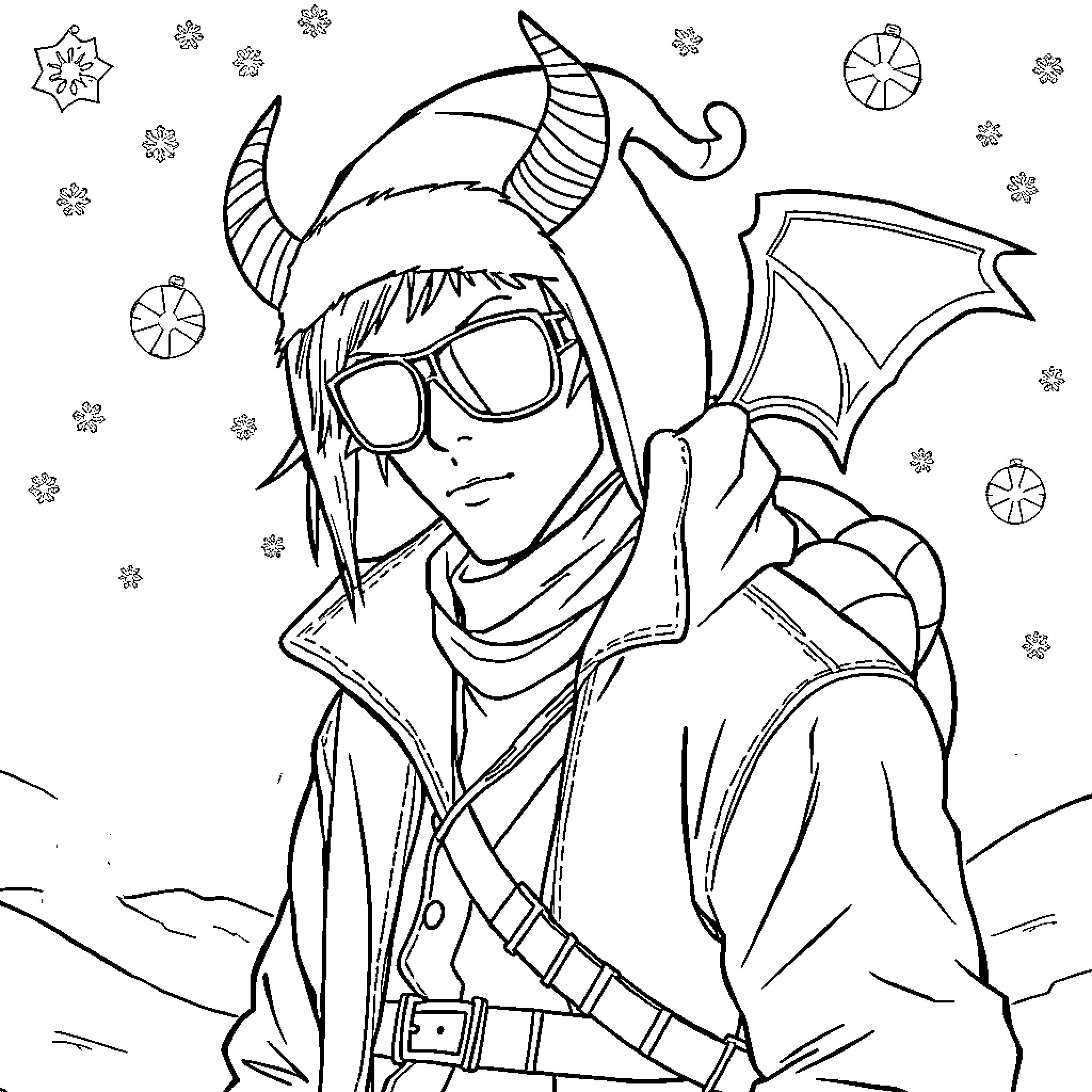 Demon Hunter facing the frozen wilderness Coloring Page (free black-and-white line drawing printable PDF for all, from beginners to advanced learners, including children, teens, adults, and seniors)