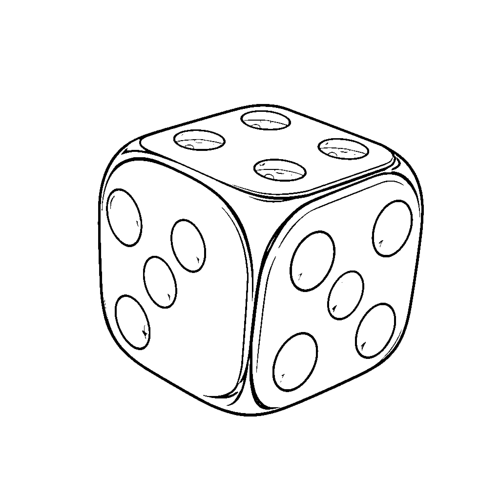 Dice rolling on surface Coloring Page (free black-and-white line drawing printable PDF for all, from beginners to advanced learners, including children, teens, adults, and seniors)
