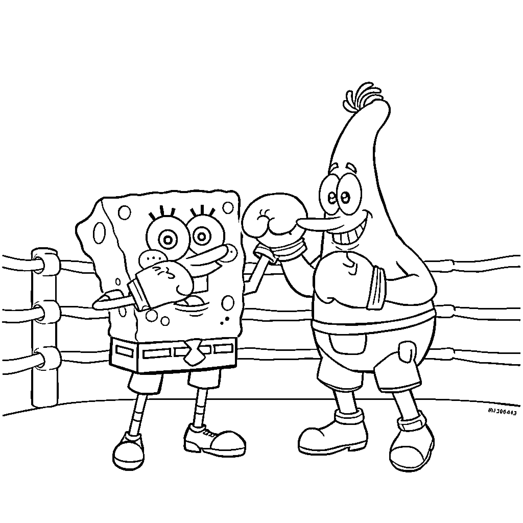 Spongebob and Patrick in Silly Poses Coloring Page (free black-and-white line drawing printable PDF for all, from beginners to advanced learners, including children, teens, adults, and seniors)
