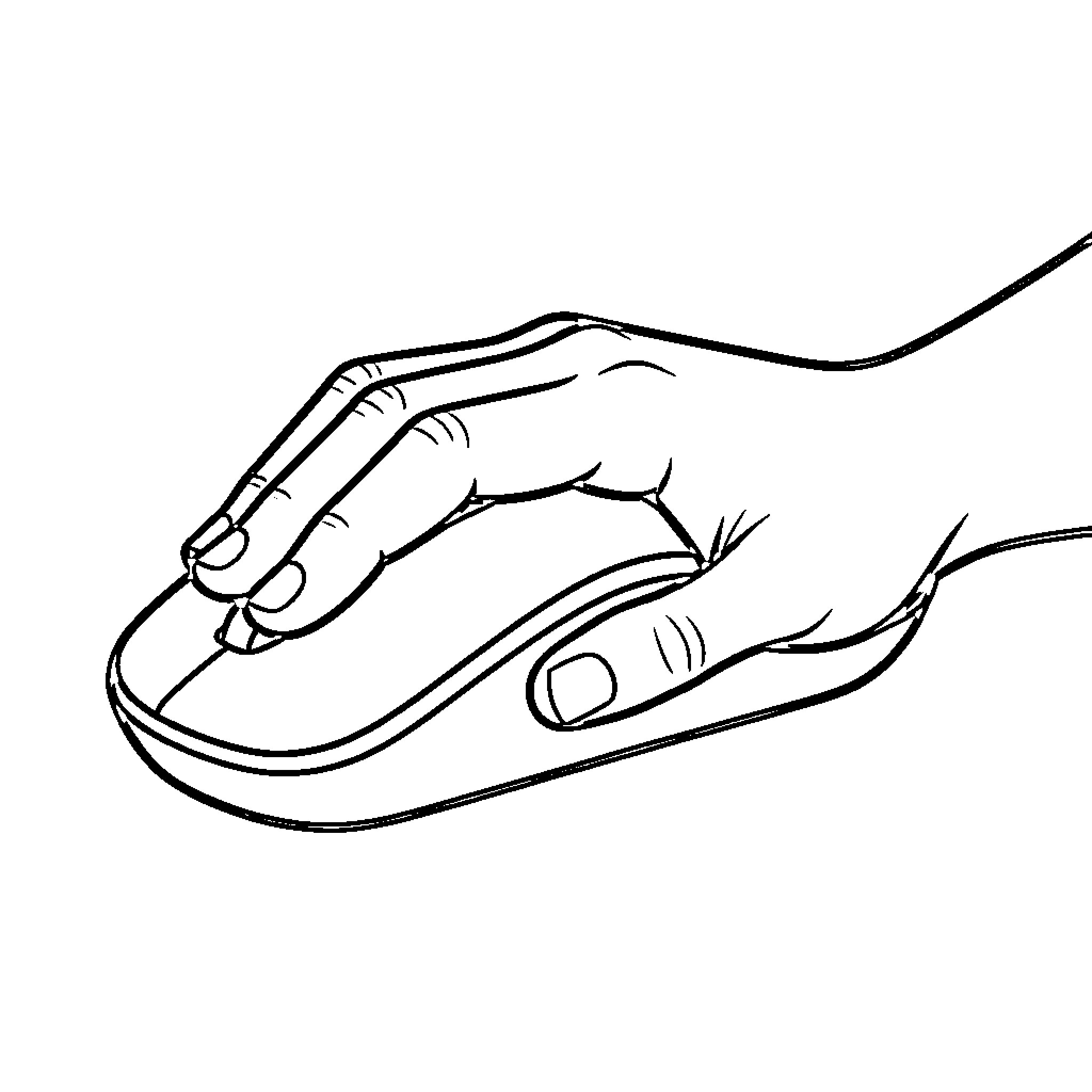Hand operating a computer mouse on a surface Coloring Page (free black-and-white line drawing printable PDF for all, from beginners to advanced learners, including children, teens, adults, and seniors)
