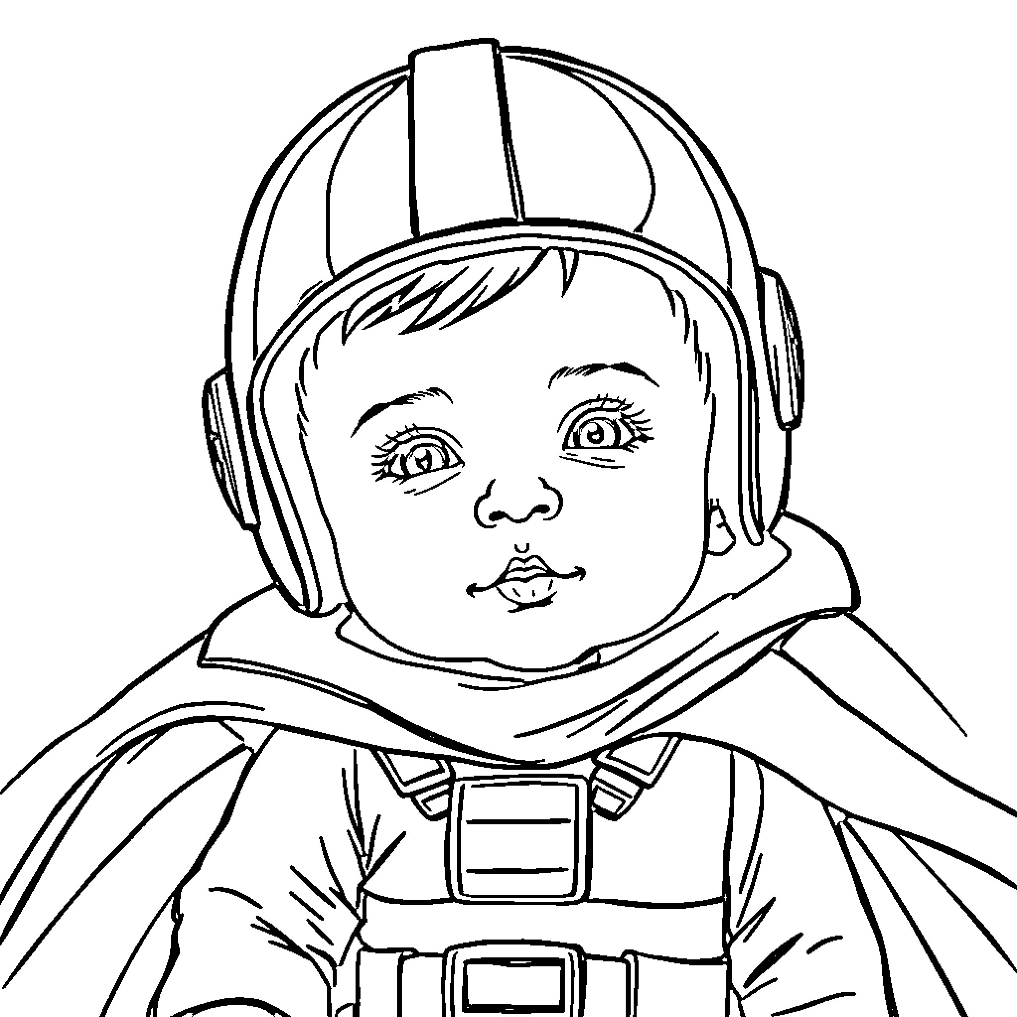 Darth Vader in a space suit playing with toys Coloring Page (free black-and-white line drawing printable PDF for all, from beginners to advanced learners, including children, teens, adults, and seniors)