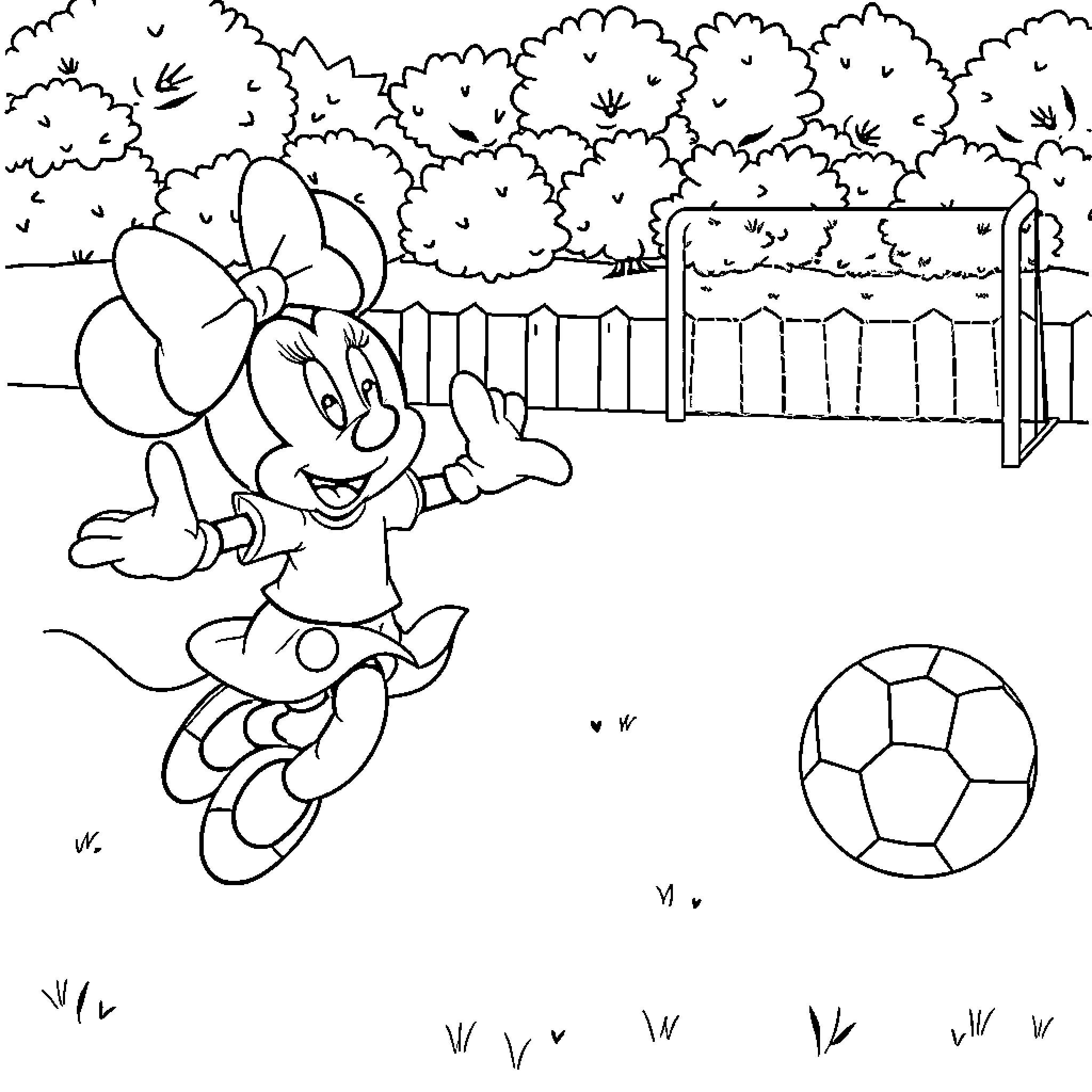 Minnie's Playful Afternoon in the Park Coloring Page (free black-and-white line drawing printable PDF for all, from beginners to advanced learners, including children, teens, adults, and seniors)