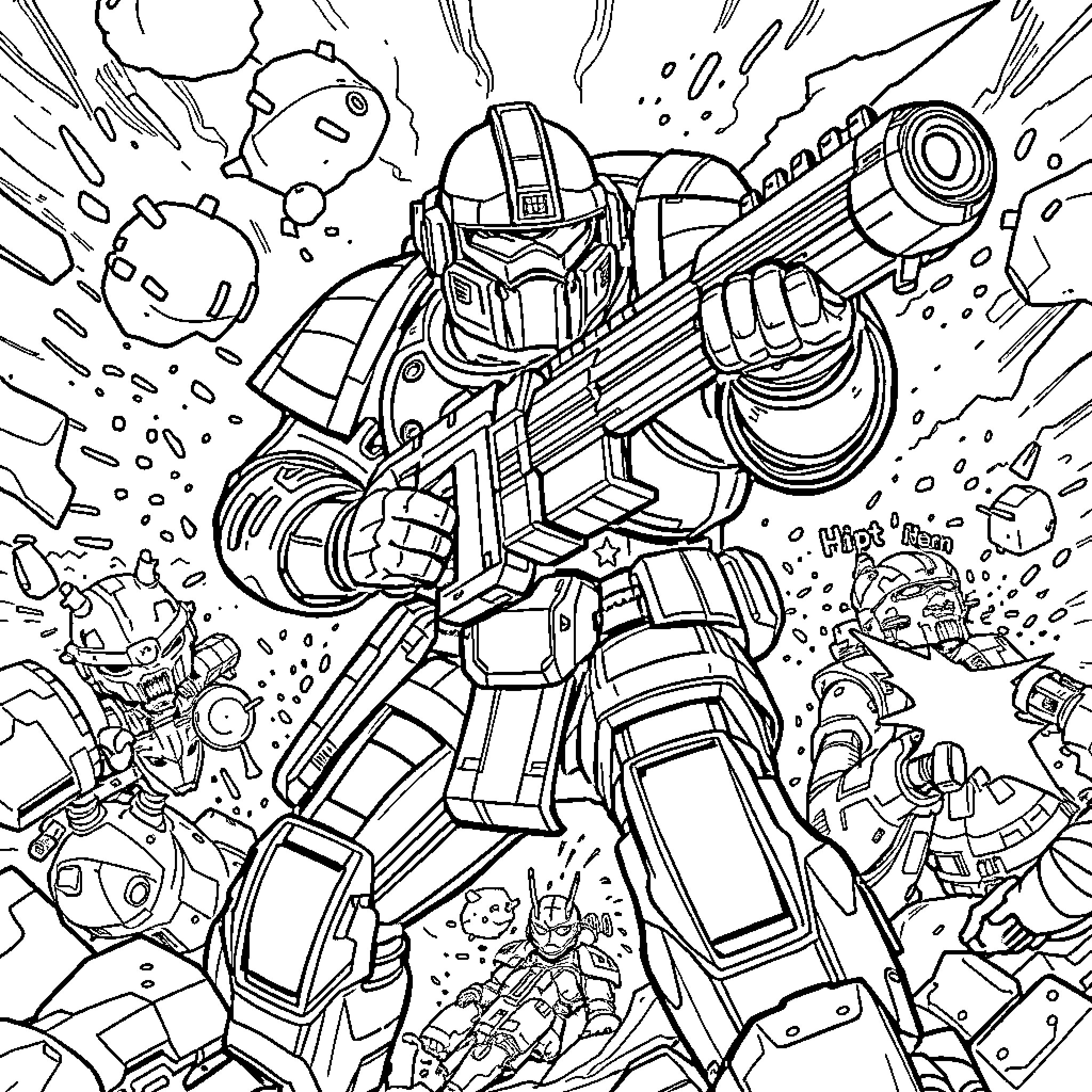 Space Marine Warrior Engaging in Intense Combat Coloring Page (free black-and-white line drawing printable PDF for all, from beginners to advanced learners, including children, teens, adults, and seniors)