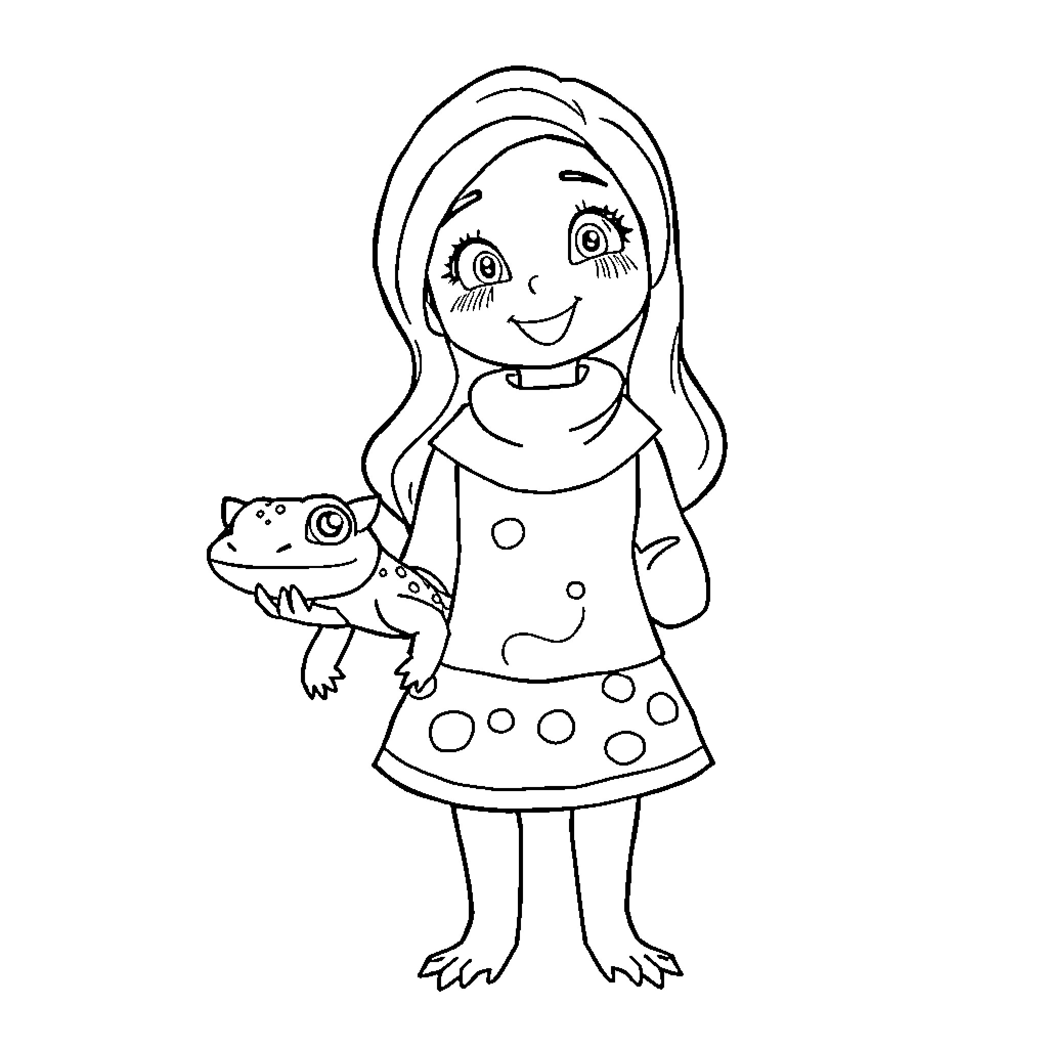 Rumi's Playful Adventure with Friendly Critter Coloring Page (free black-and-white line drawing printable PDF for all, from beginners to advanced learners, including children, teens, adults, and seniors)