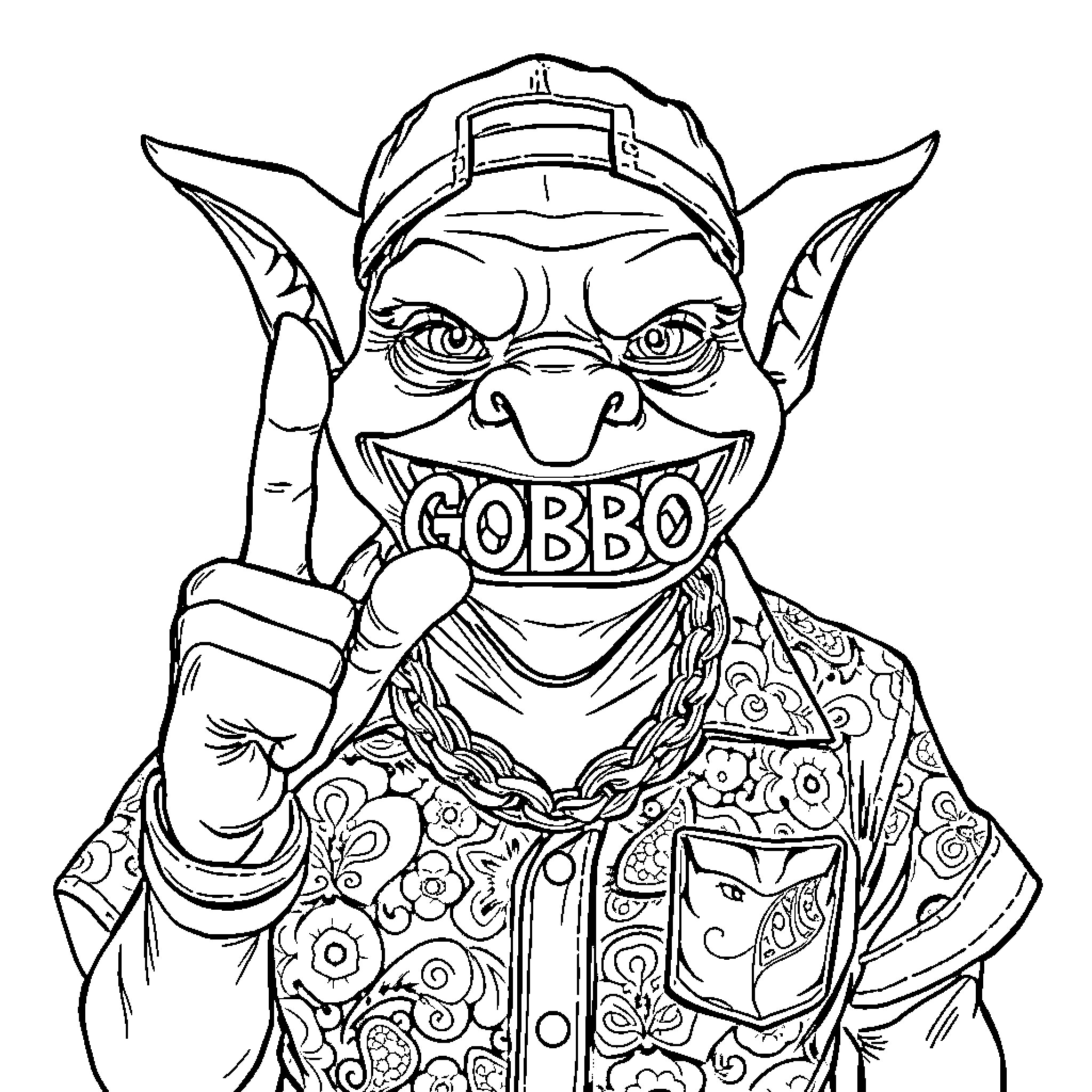 Goblin Worker Wearing Colorful Outfit and Hard Hat Coloring Page (free black-and-white line drawing printable PDF for all, from beginners to advanced learners, including children, teens, adults, and seniors)
