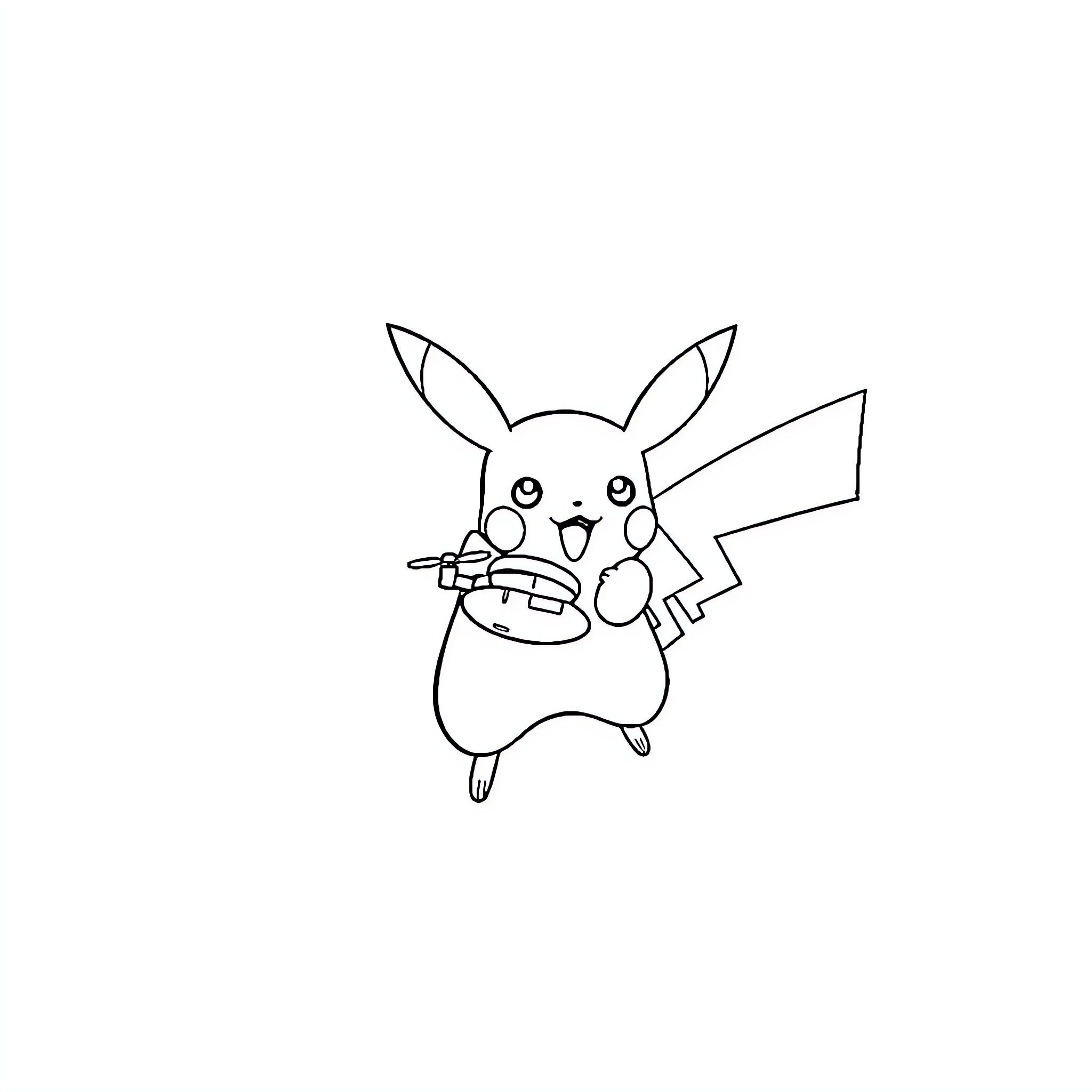 Pikachu enjoying a snack Coloring Page (free black-and-white line drawing printable PDF for all, from beginners to advanced learners, including children, teens, adults, and seniors)