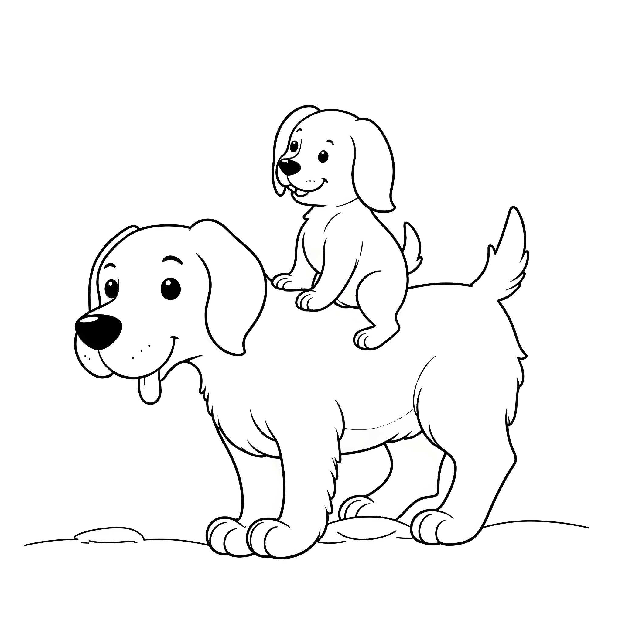 Dog and puppy playing together Coloring Page (free black-and-white line drawing printable PDF for all, from beginners to advanced learners, including children, teens, adults, and seniors)