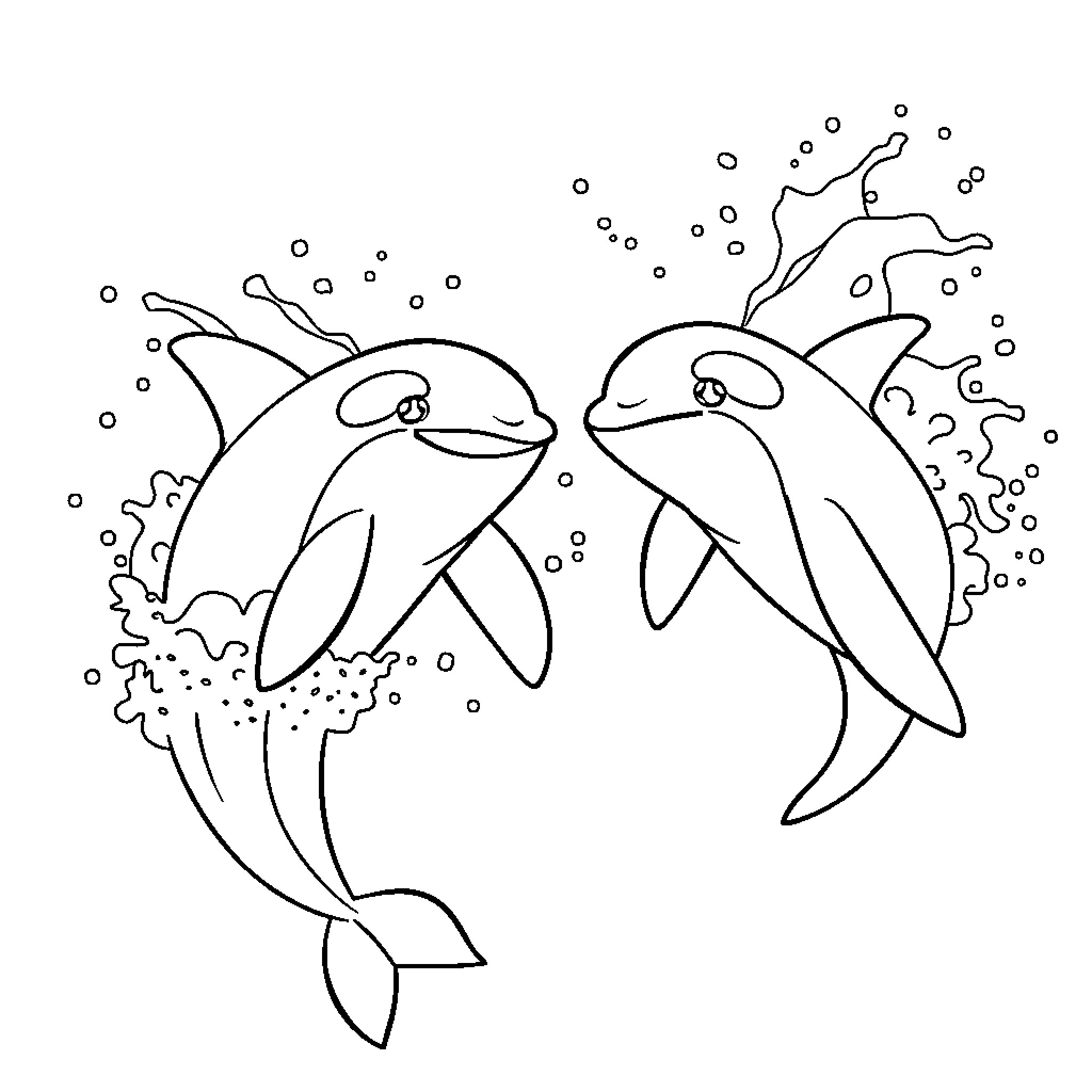 Orca whales swimming playfully in the ocean Coloring Page (free black-and-white line drawing printable PDF for all, from beginners to advanced learners, including children, teens, adults, and seniors)
