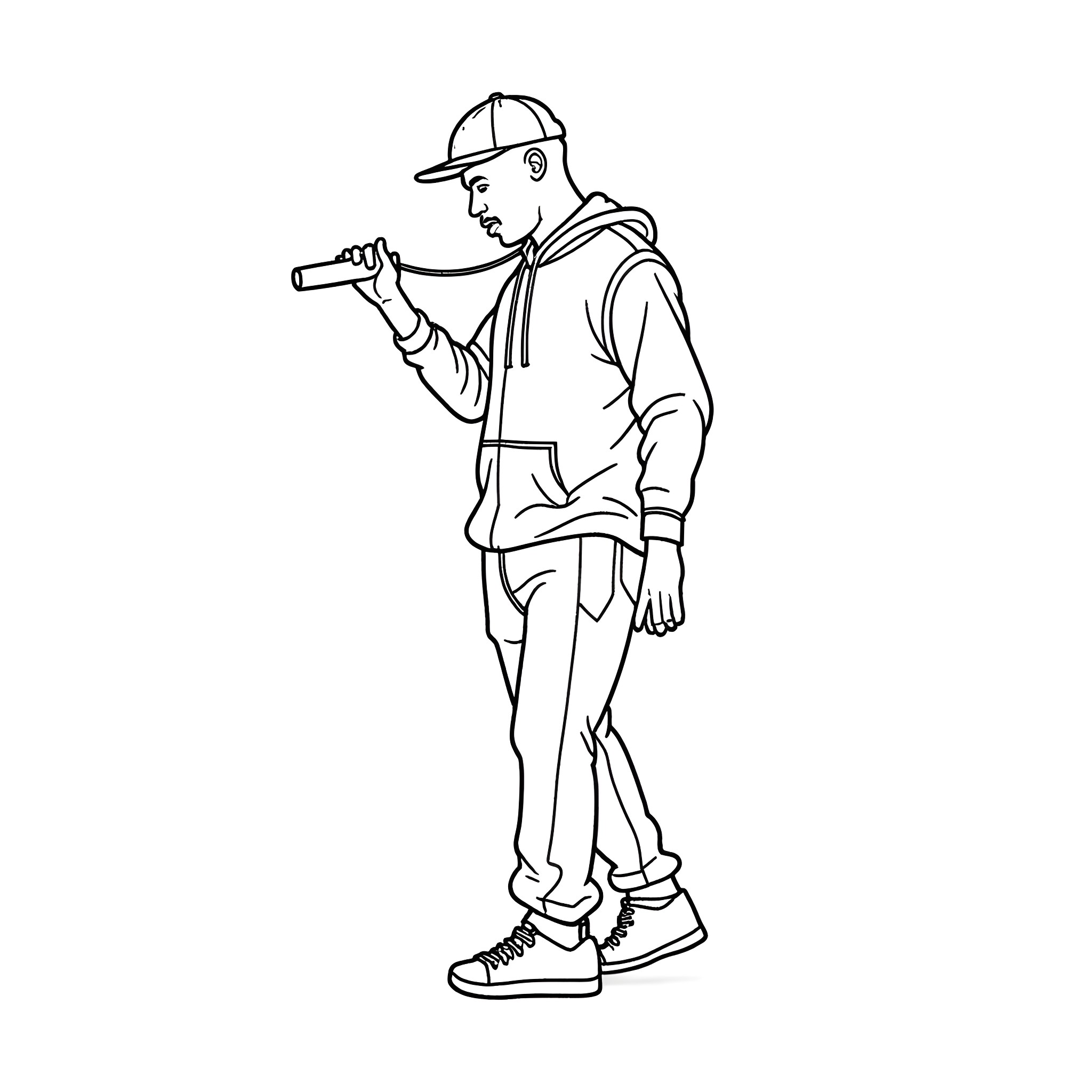 2pac performing on stage with microphone Coloring Page (free black-and-white line drawing printable PDF for all, from beginners to advanced learners, including children, teens, adults, and seniors)