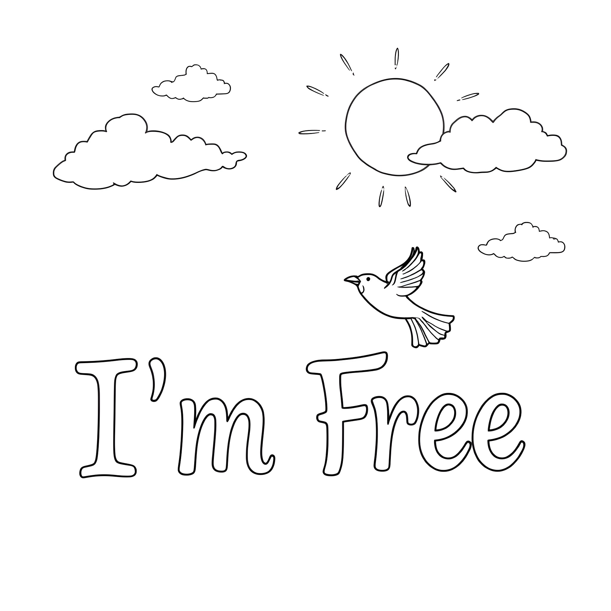 Bird flying freely in the sky Coloring Page (free black-and-white line drawing printable PDF for all, from beginners to advanced learners, including children, teens, adults, and seniors)
