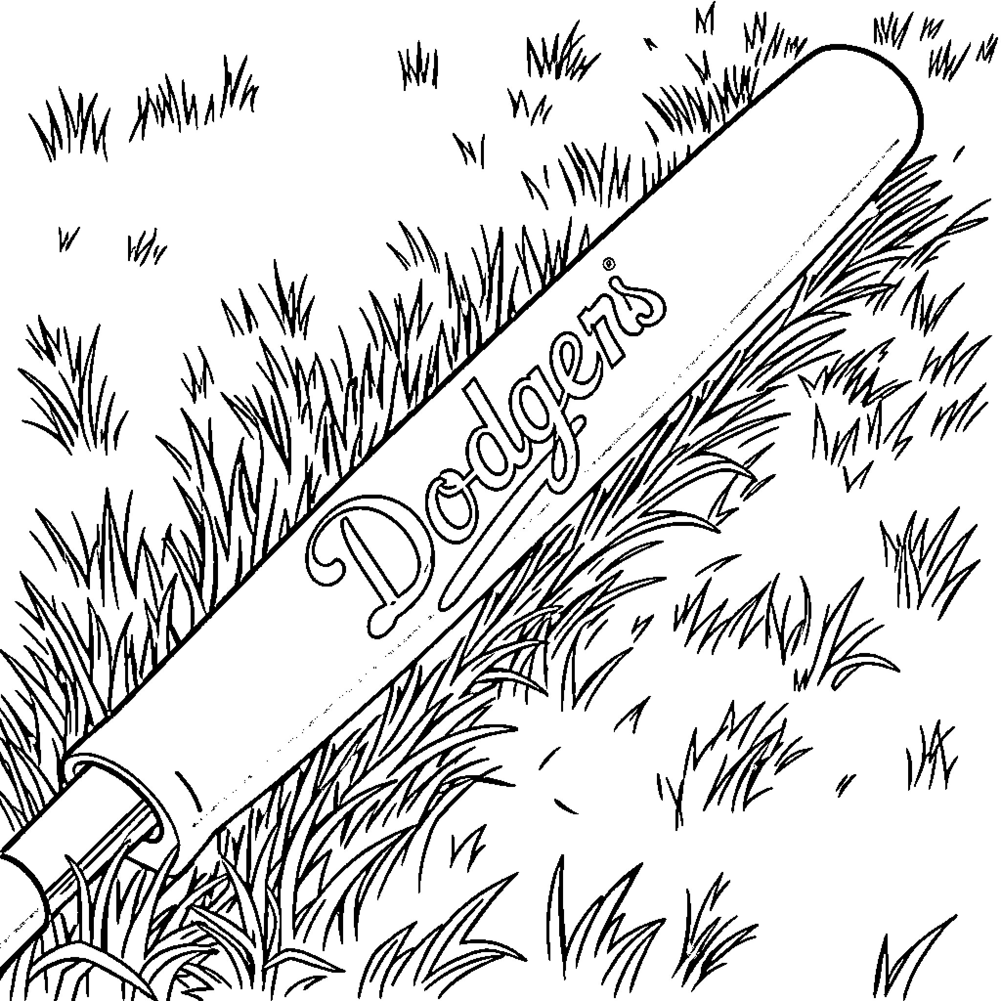Dodgers Bat Hidden in Grass Coloring Page (free black-and-white line drawing printable PDF for all, from beginners to advanced learners, including children, teens, adults, and seniors)