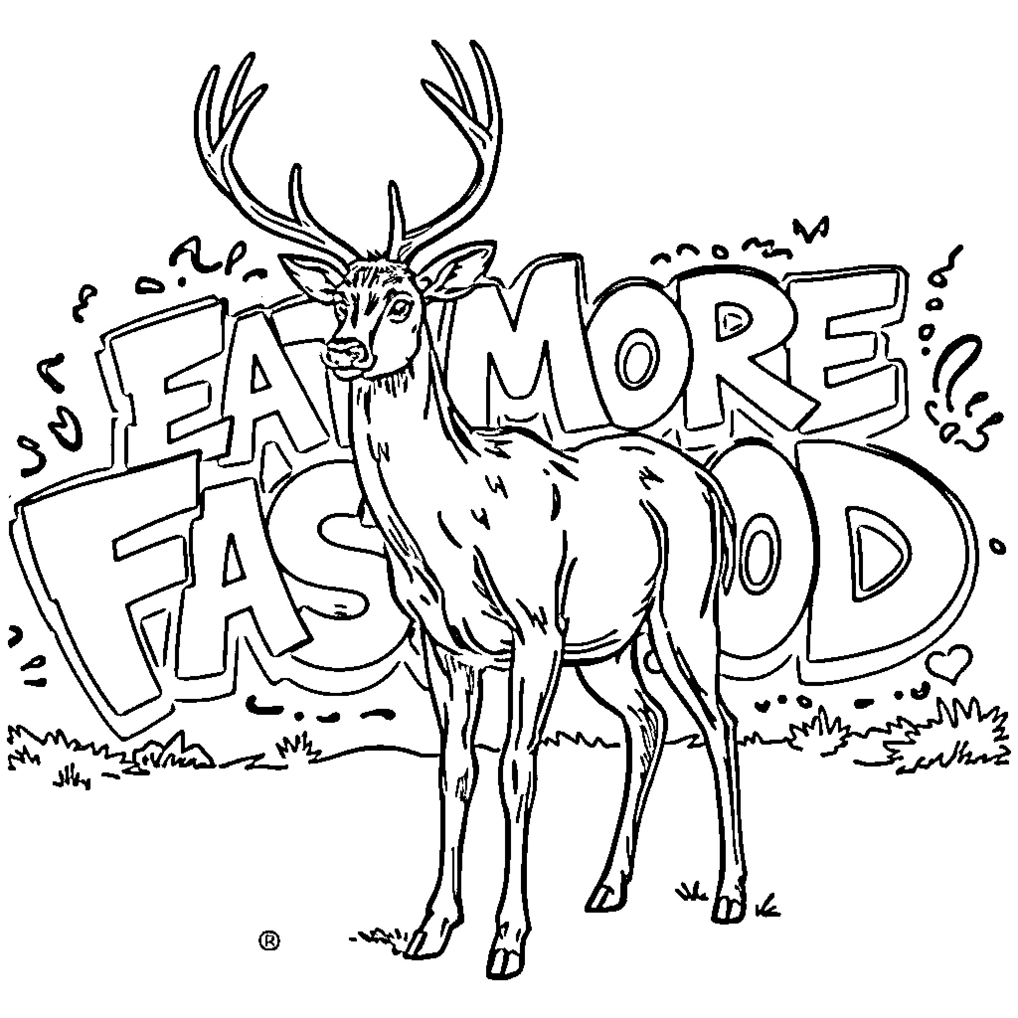 Deer enjoying the great outdoors Coloring Page (free black-and-white line drawing printable PDF for all, from beginners to advanced learners, including children, teens, adults, and seniors)