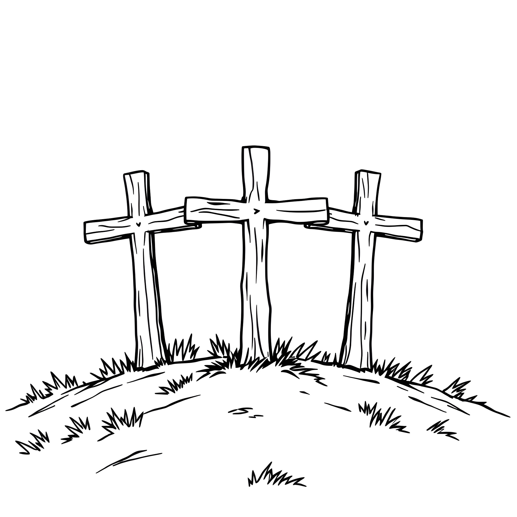 Cross of Calvary in the Wilderness Coloring Page (free black-and-white line drawing printable PDF for all, from beginners to advanced learners, including children, teens, adults, and seniors)