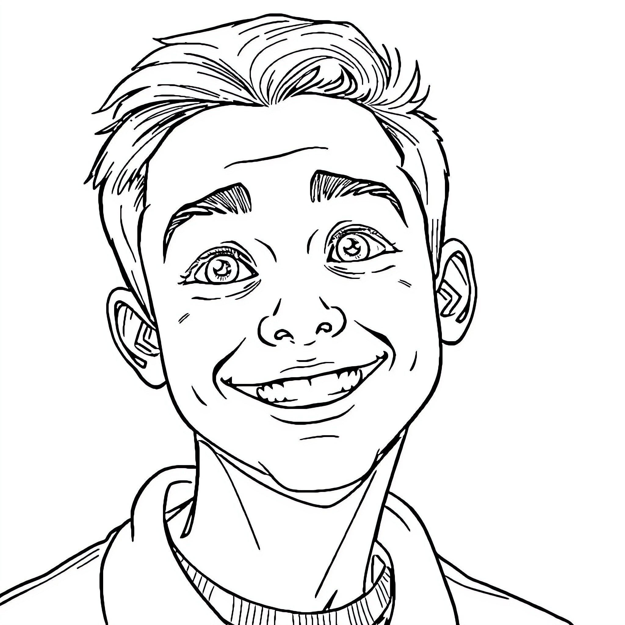 Pierson Wonzinski's gleeful expression Coloring Page (free black-and-white line drawing printable PDF for all, from beginners to advanced learners, including children, teens, adults, and seniors)