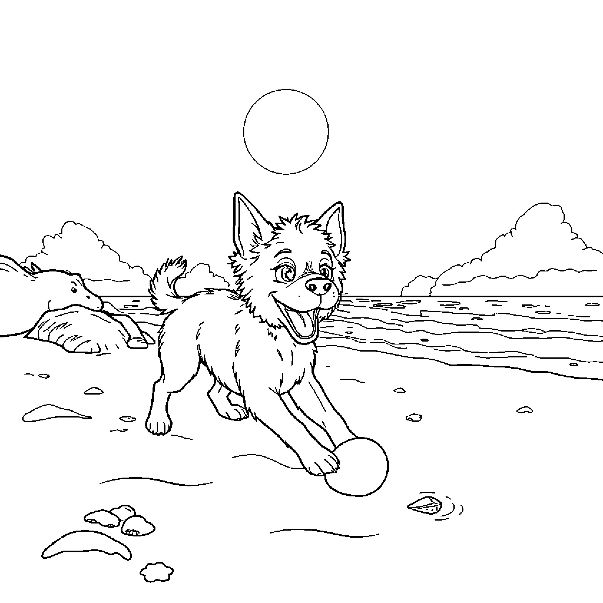 Huntrix Playing Joyfully in the Wild Outdoors Coloring Page (free black-and-white line drawing printable PDF for all, from beginners to advanced learners, including children, teens, adults, and seniors)