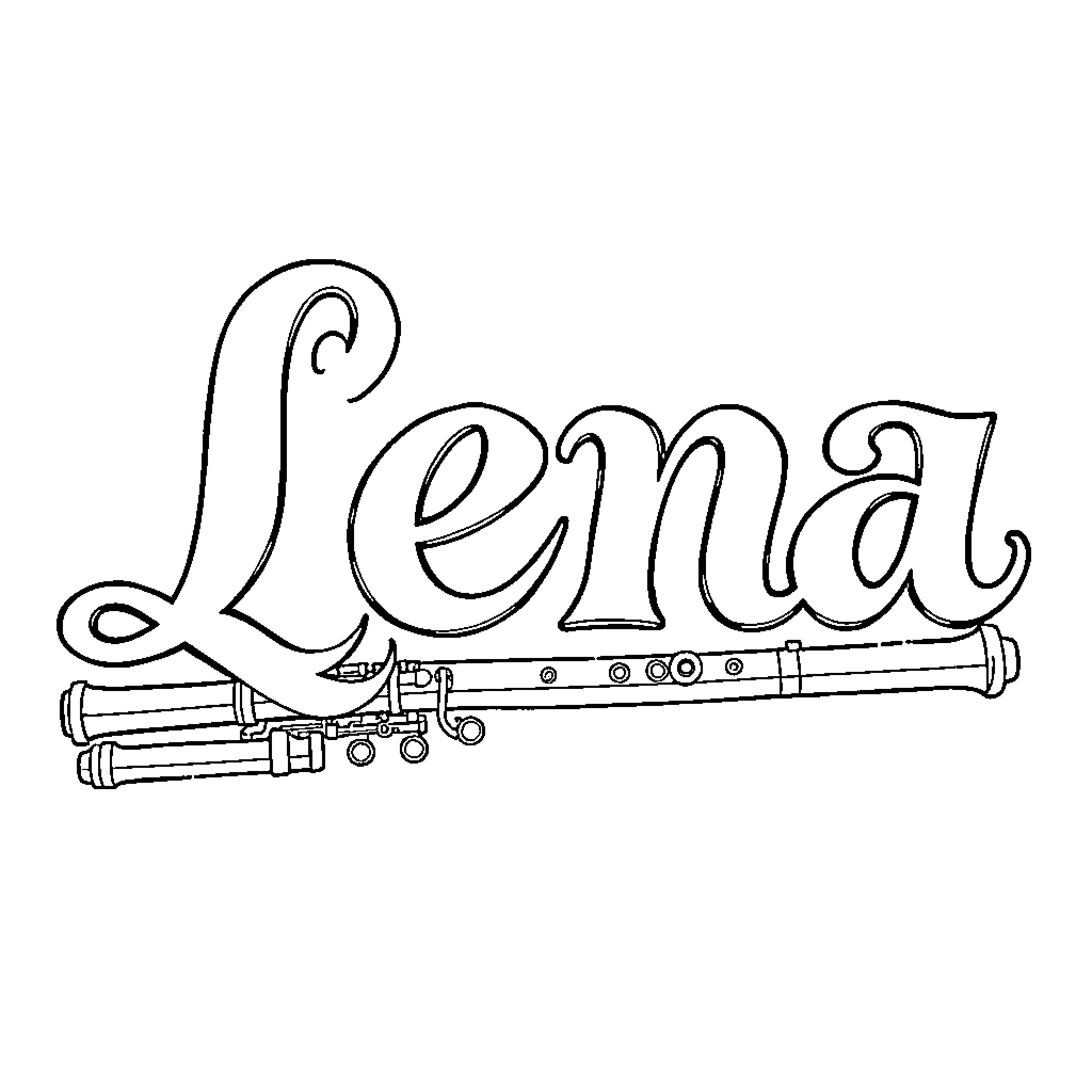 Léna's musical instruments and embellished name Coloring Page (free black-and-white line drawing printable PDF for all, from beginners to advanced learners, including children, teens, adults, and seniors)