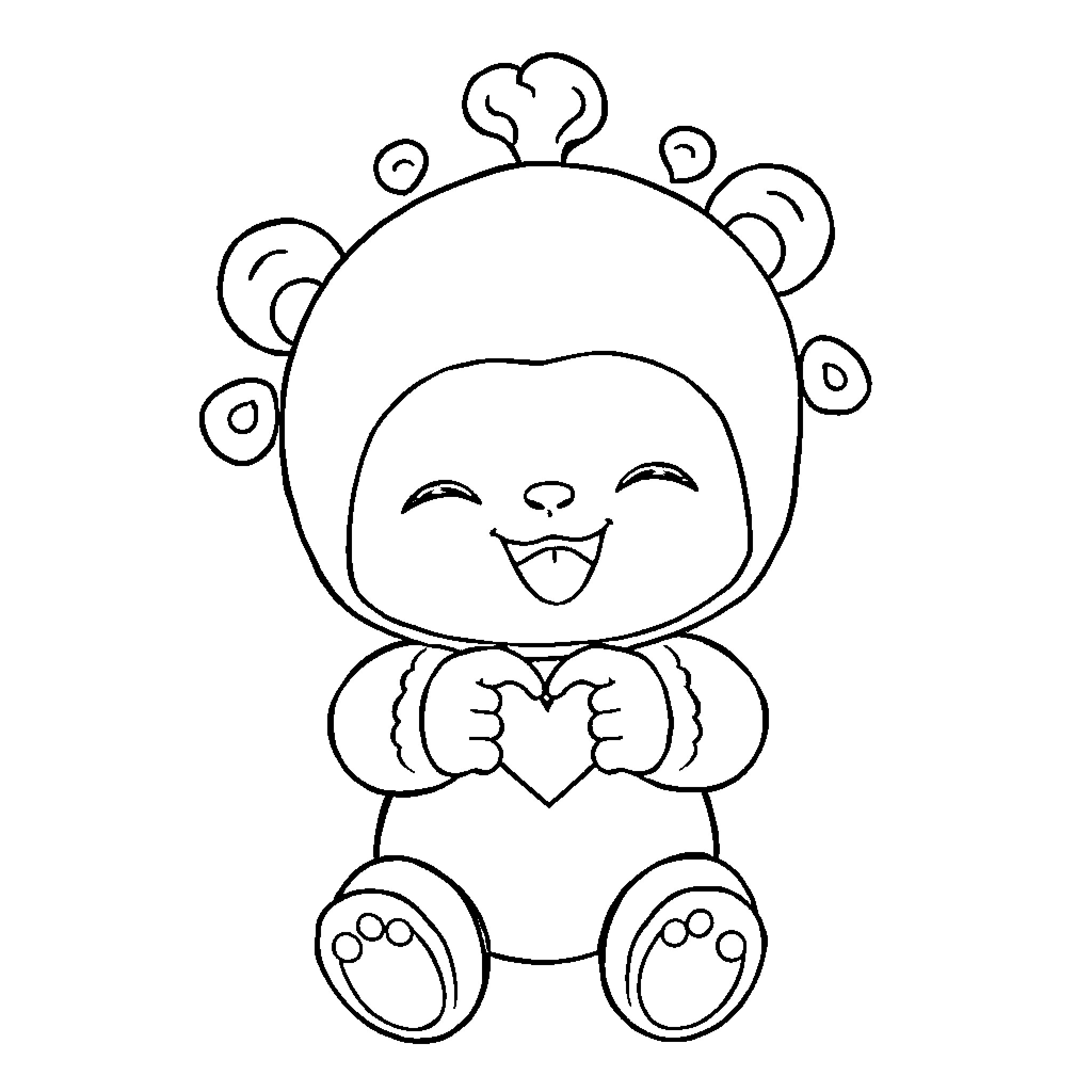 Labubu's Joyful Heart Coloring Page (free black-and-white line drawing printable PDF for all, from beginners to advanced learners, including children, teens, adults, and seniors)