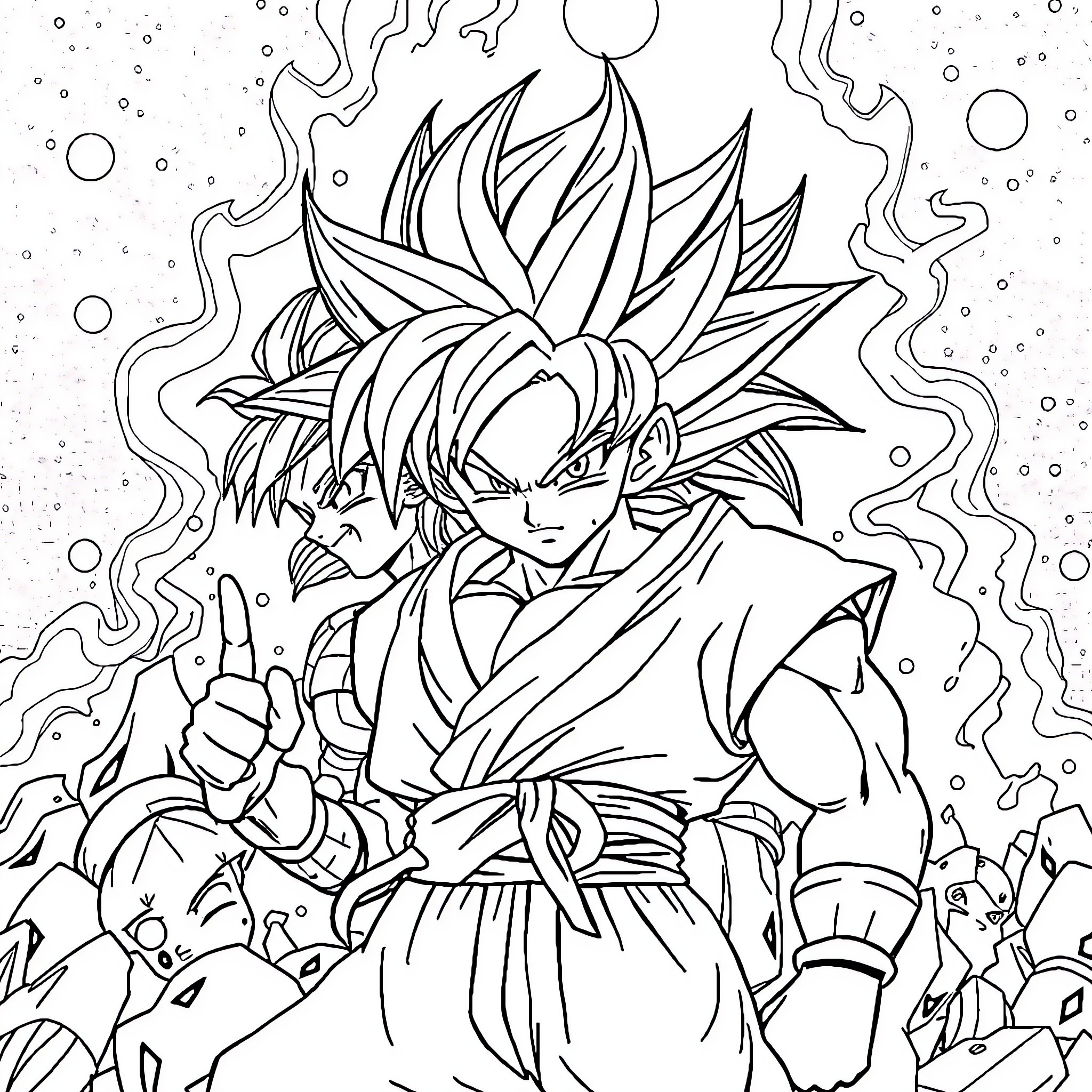 Dragon Ball Z Warrior's Fiery Transformation Coloring Page (free black-and-white line drawing printable PDF for all, from beginners to advanced learners, including children, teens, adults, and seniors)