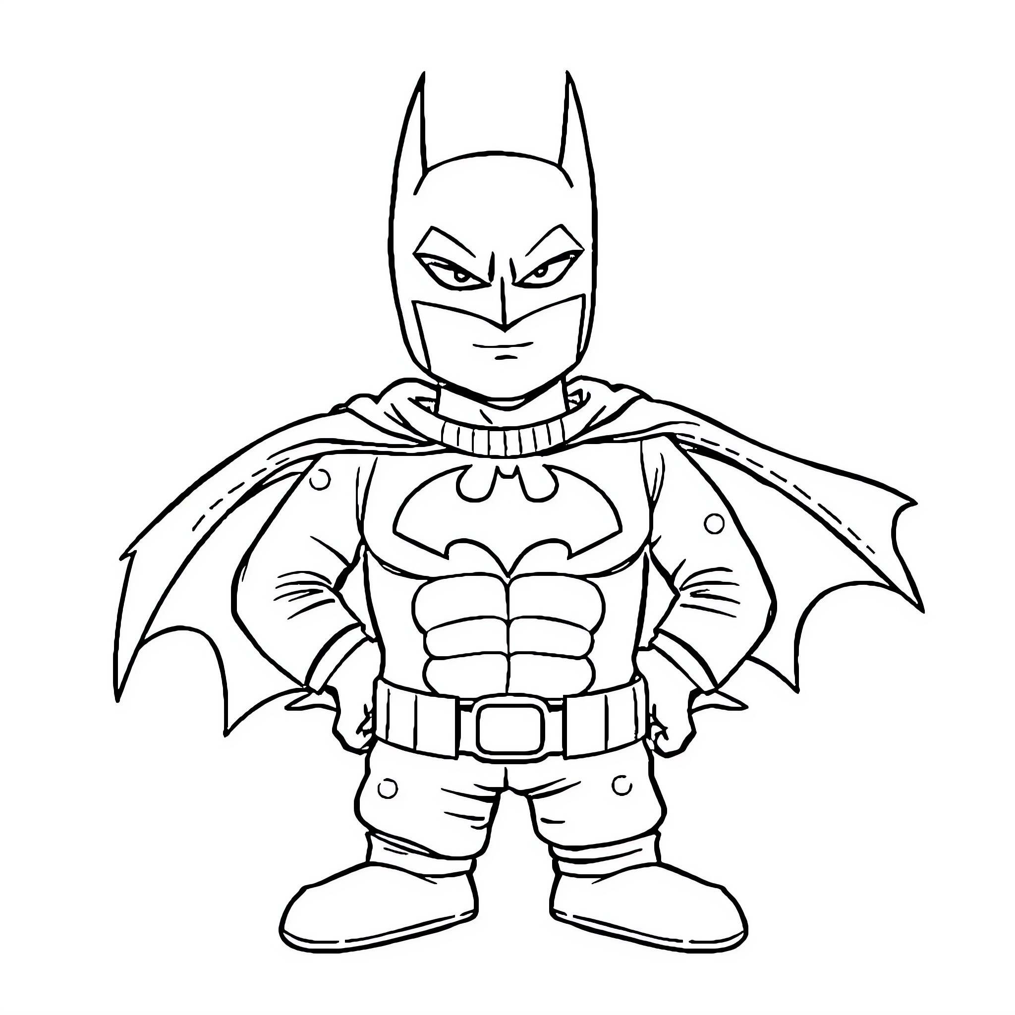 Batman in heroic action pose Coloring Page (free black-and-white line drawing printable PDF for all, from beginners to advanced learners, including children, teens, adults, and seniors)